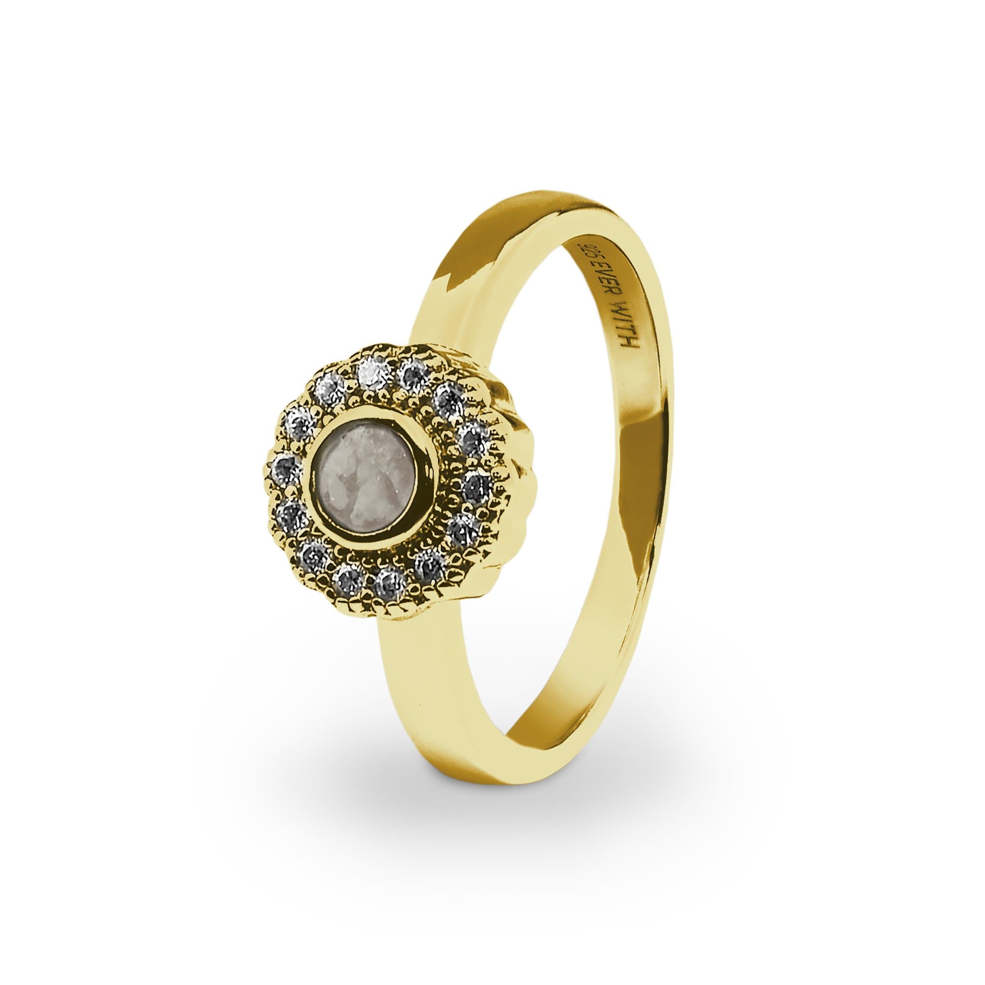 EverWith Ladies Petals Memorial Ashes Ring with Fine Crystals 9k Yellow Gold Transparent