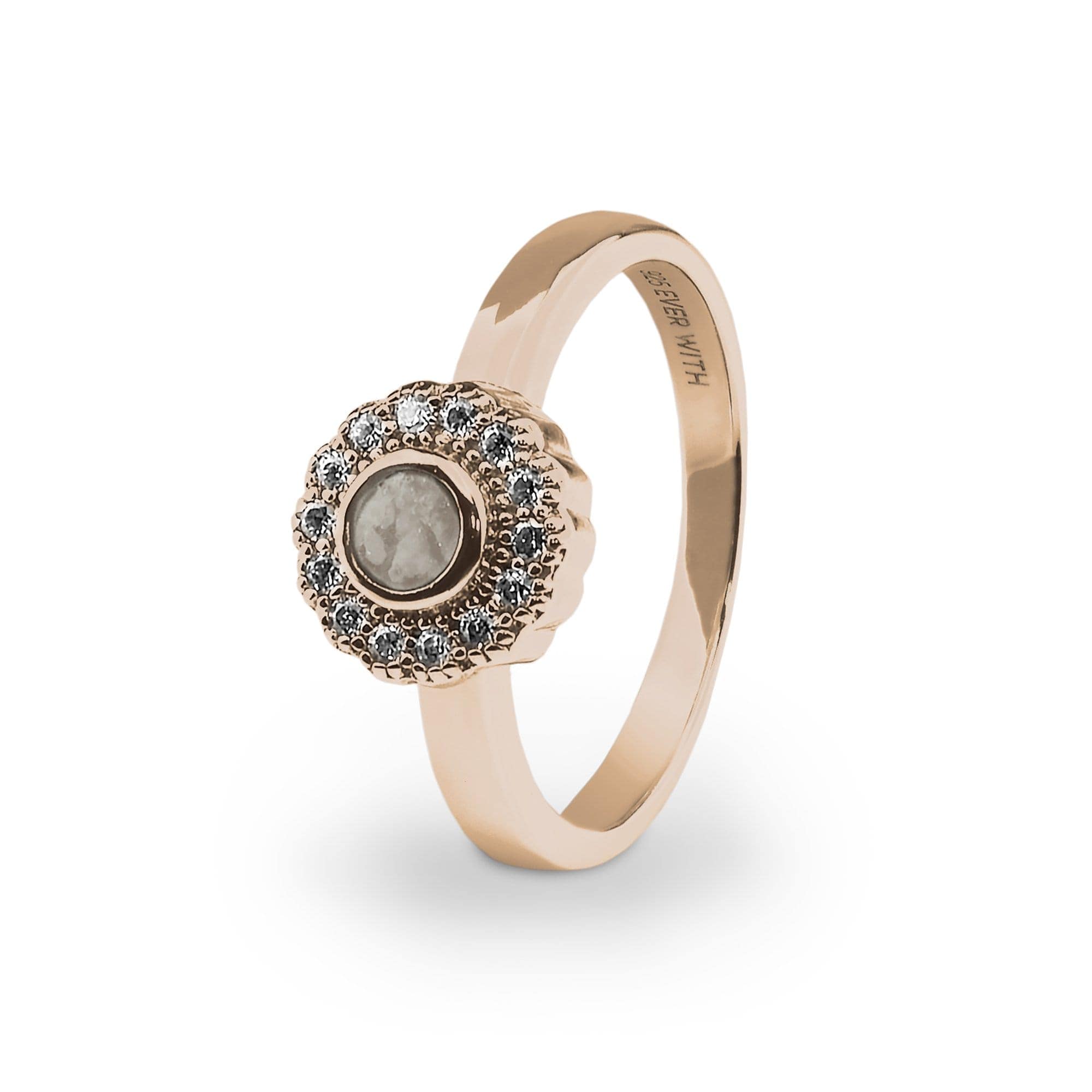 EverWith Ladies Petals Memorial Ashes Ring with Fine Crystals 9k Rose Gold Transparent
