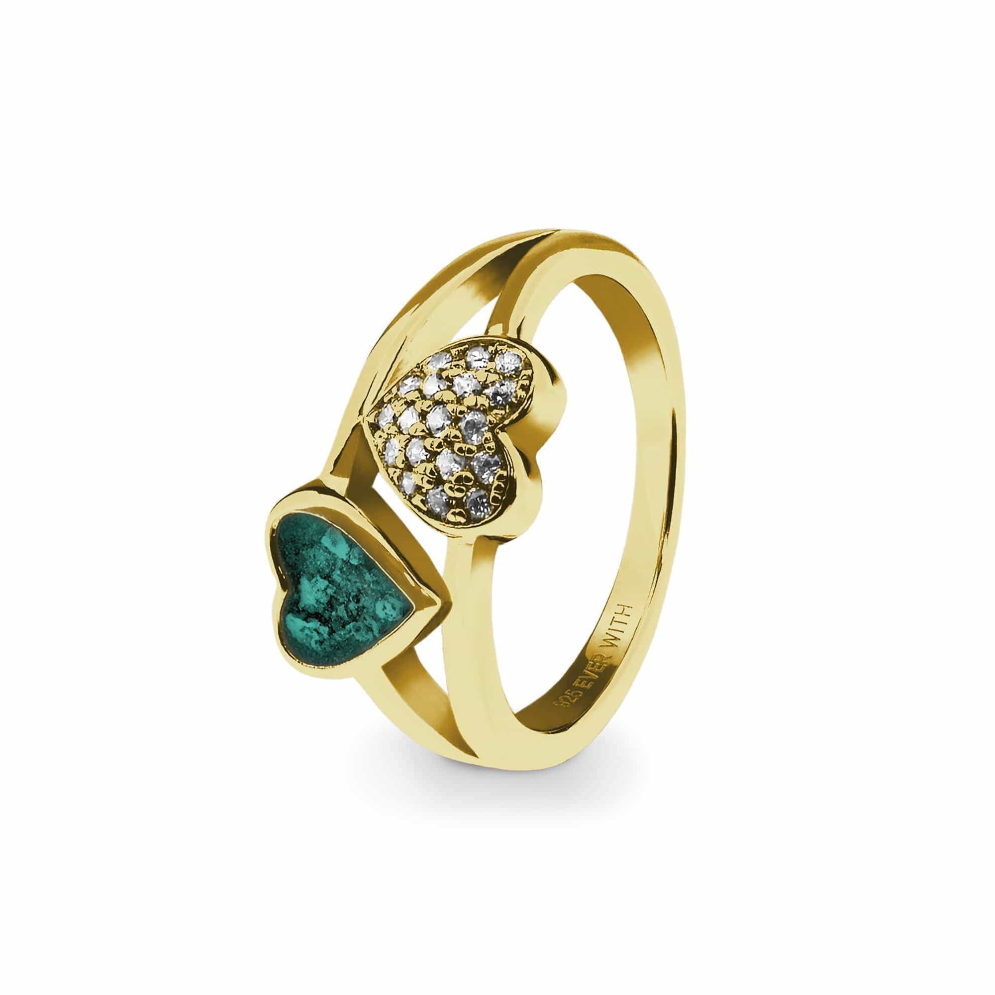 EverWith Ladies Cherish Memorial Ashes Ring with Fine Crystals 9k Yellow Gold Aqua