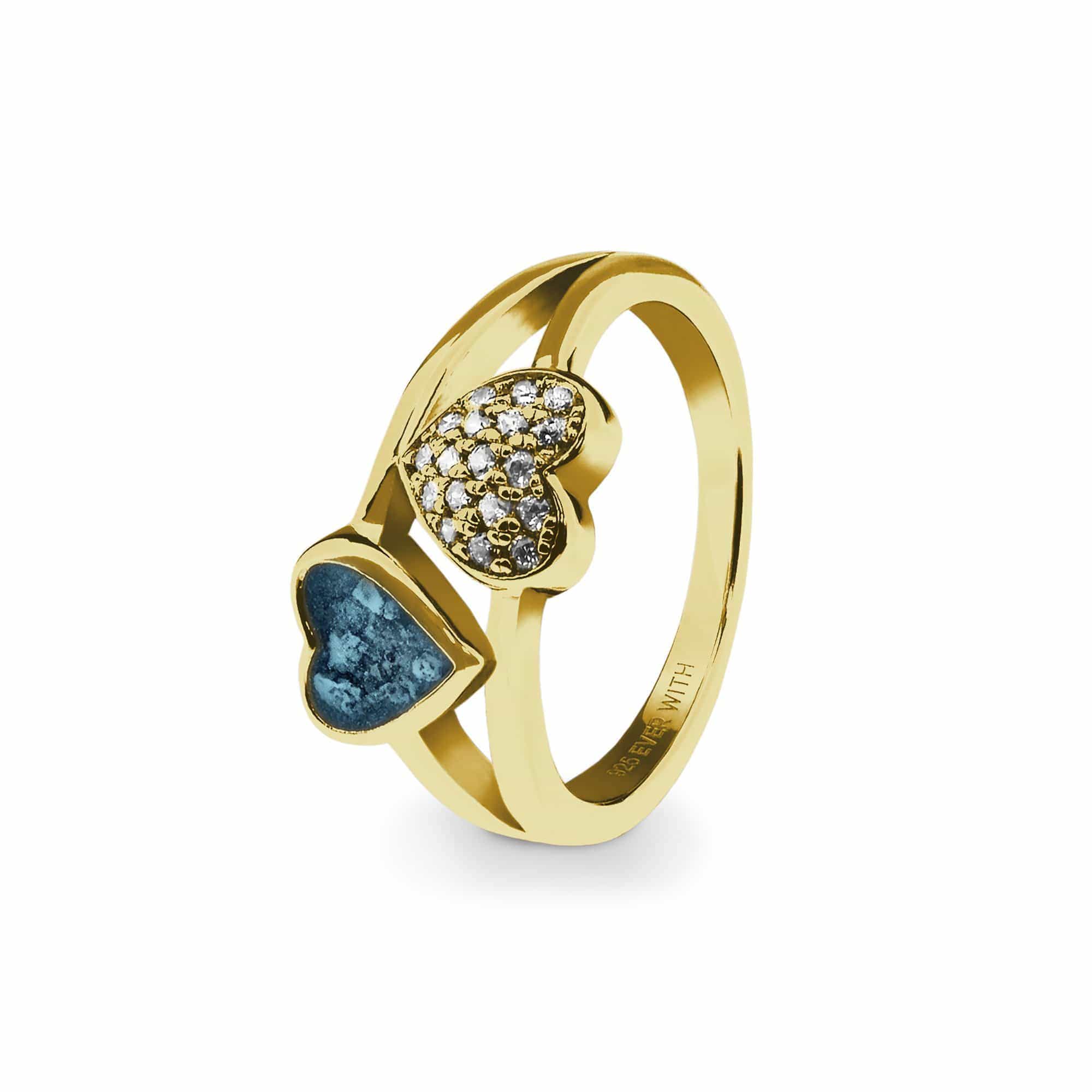 EverWith Ladies Cherish Memorial Ashes Ring with Fine Crystals 9k Yellow Gold Blue