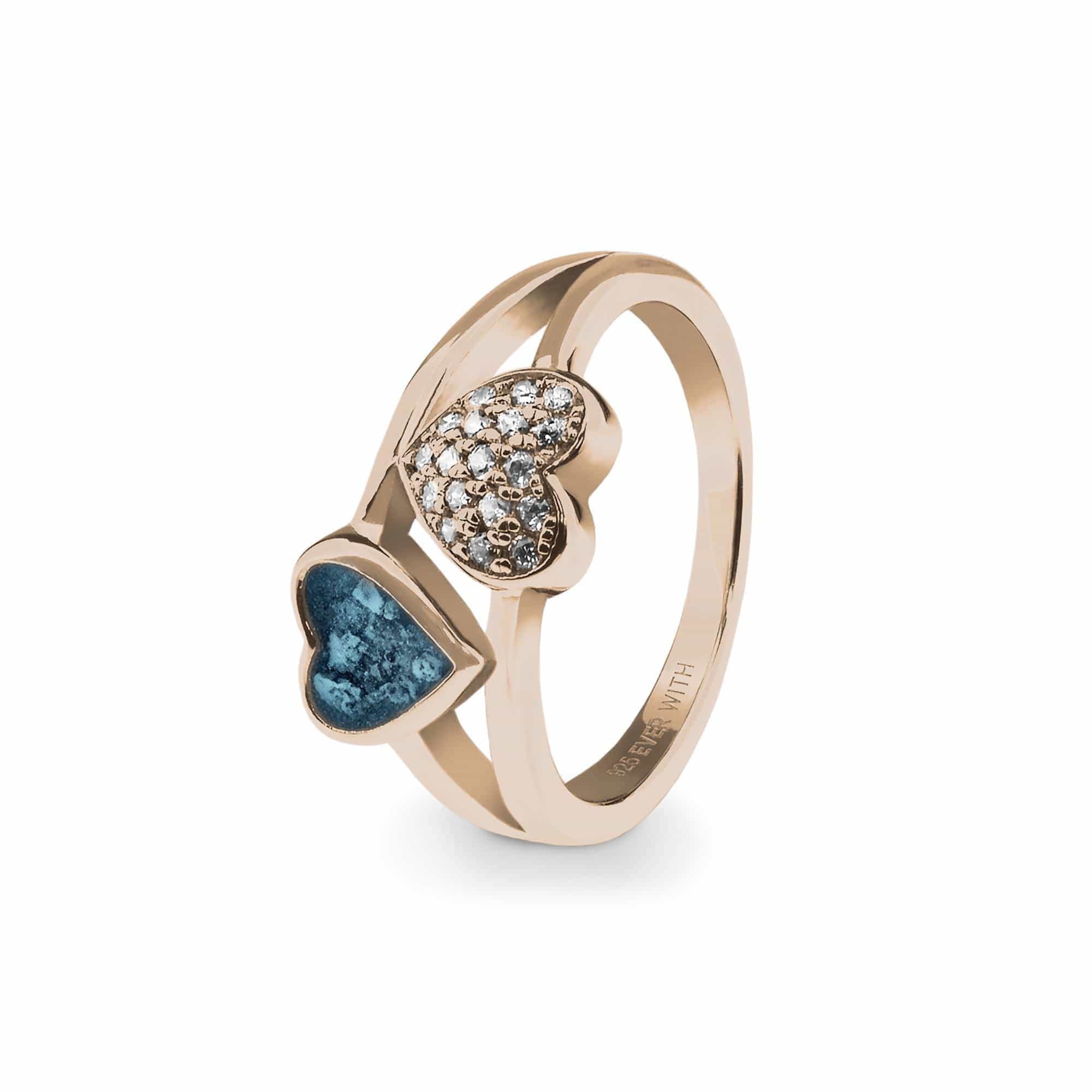 EverWith Ladies Cherish Memorial Ashes Ring with Fine Crystals 9k Rose Gold Blue