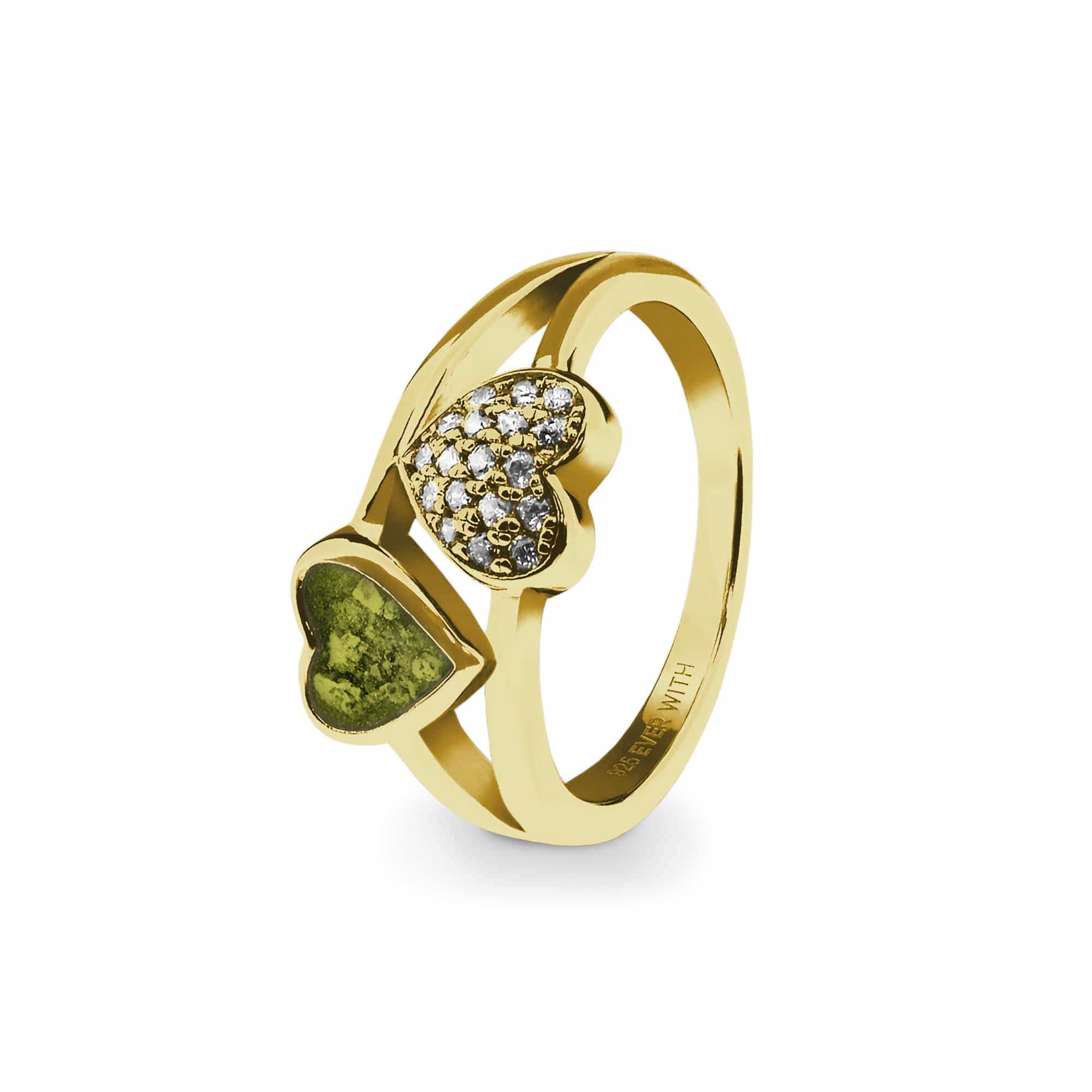 EverWith Ladies Cherish Memorial Ashes Ring with Fine Crystals 9k Yellow Gold Green