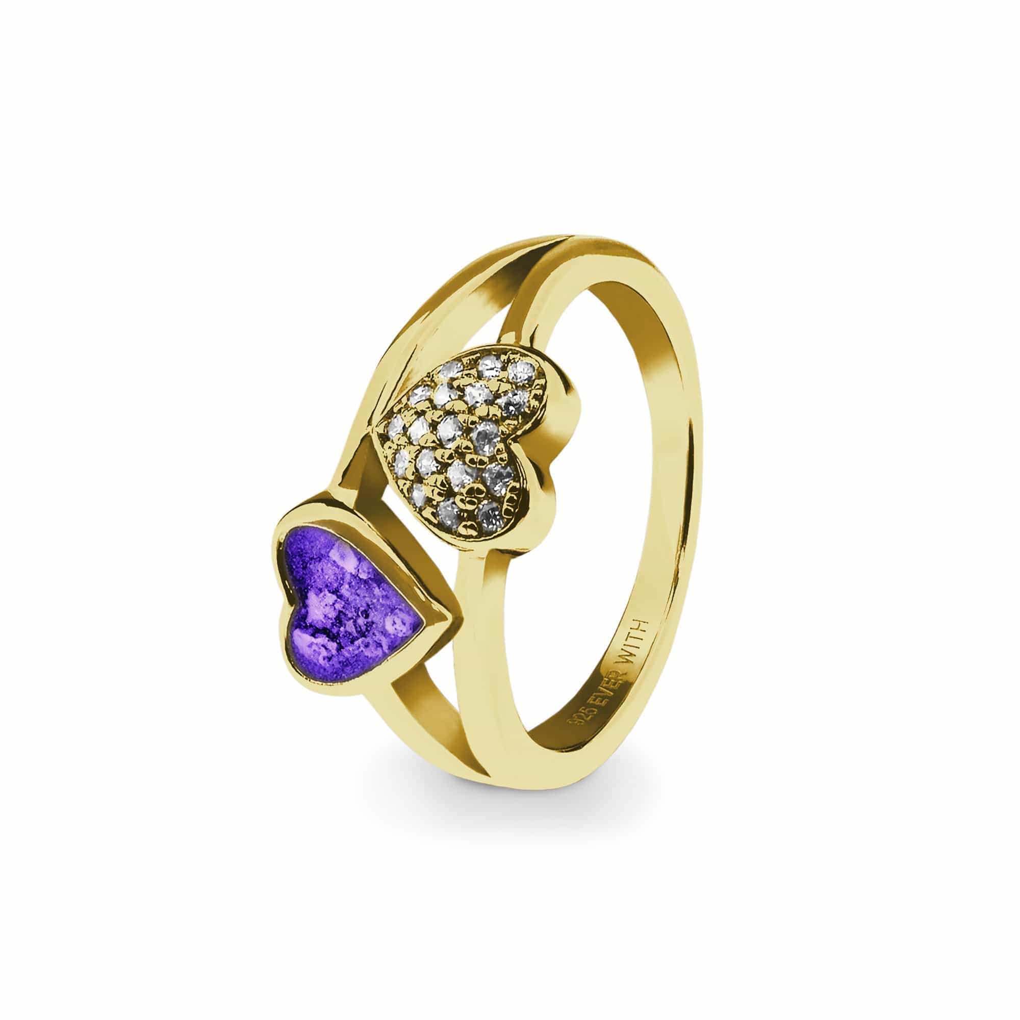 EverWith Ladies Cherish Memorial Ashes Ring with Fine Crystals 9k Yellow Gold Purple
