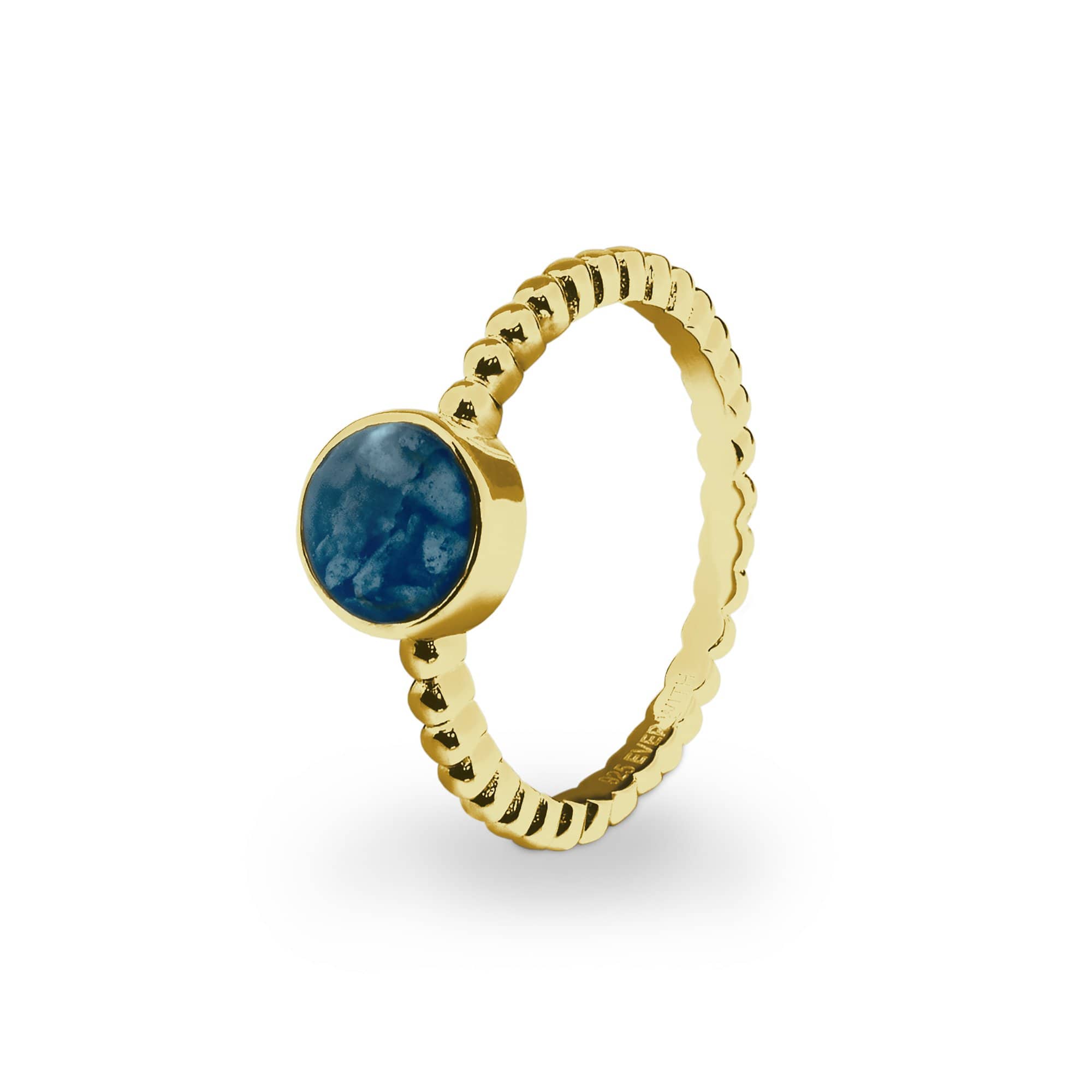 EverWith Ladies Round Bubble Band Memorial Ashes Ring 9k Yellow Gold Blue