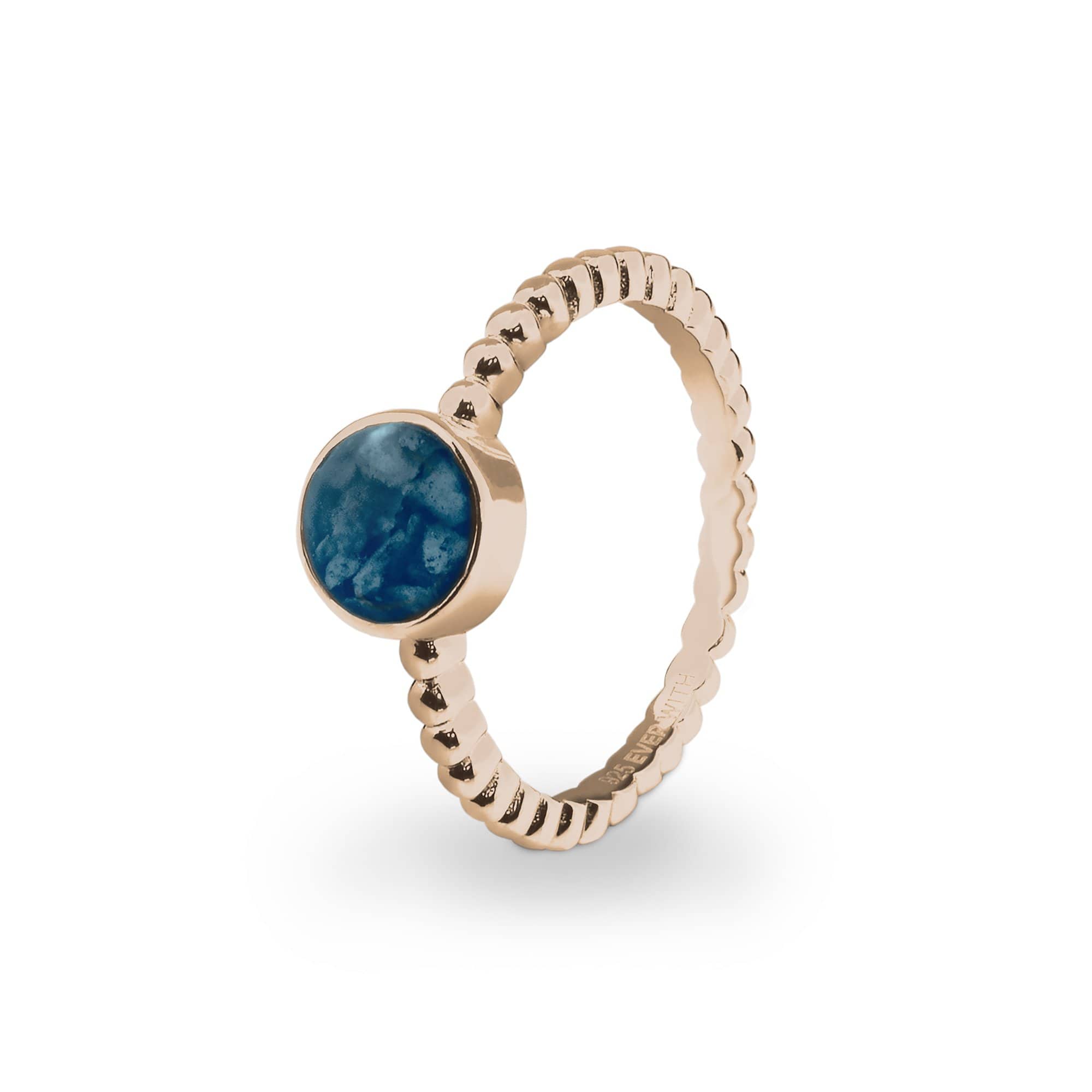 EverWith Ladies Round Bubble Band Memorial Ashes Ring 9k Rose Gold Blue