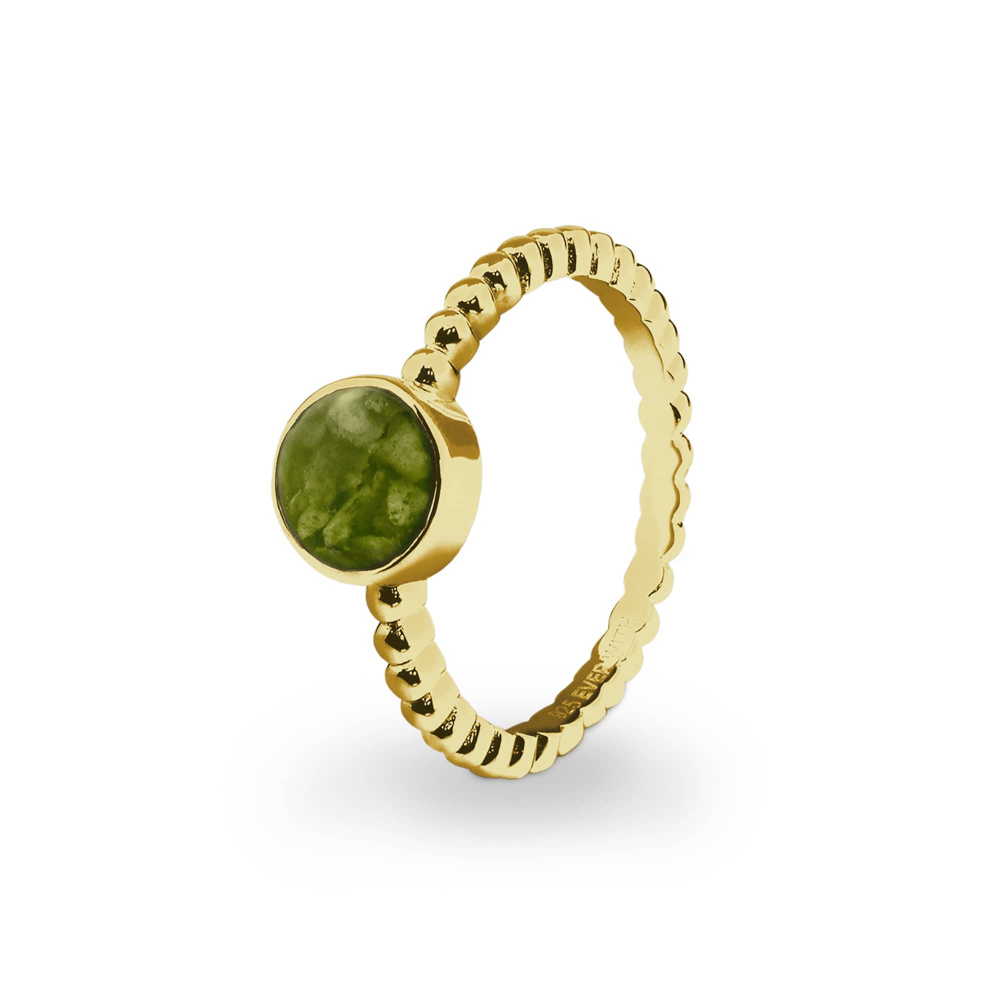 EverWith Ladies Round Bubble Band Memorial Ashes Ring 9k Yellow Gold Green