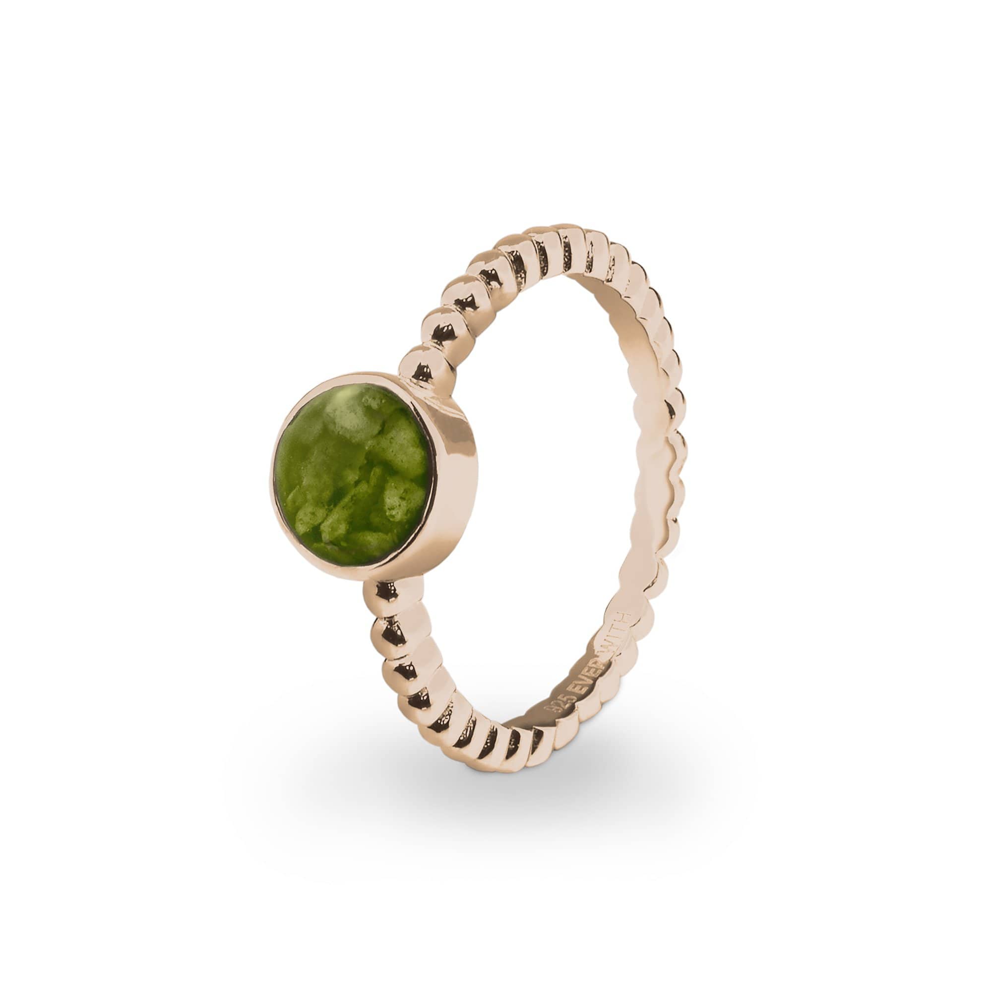 EverWith Ladies Round Bubble Band Memorial Ashes Ring 9k Rose Gold Green