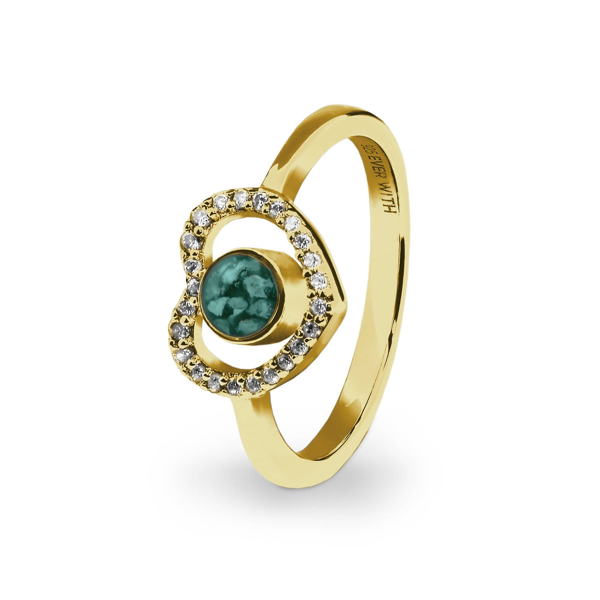 EverWith Ladies Forever Memorial Ashes Ring with Fine Crystals 9k Yellow Gold Aqua