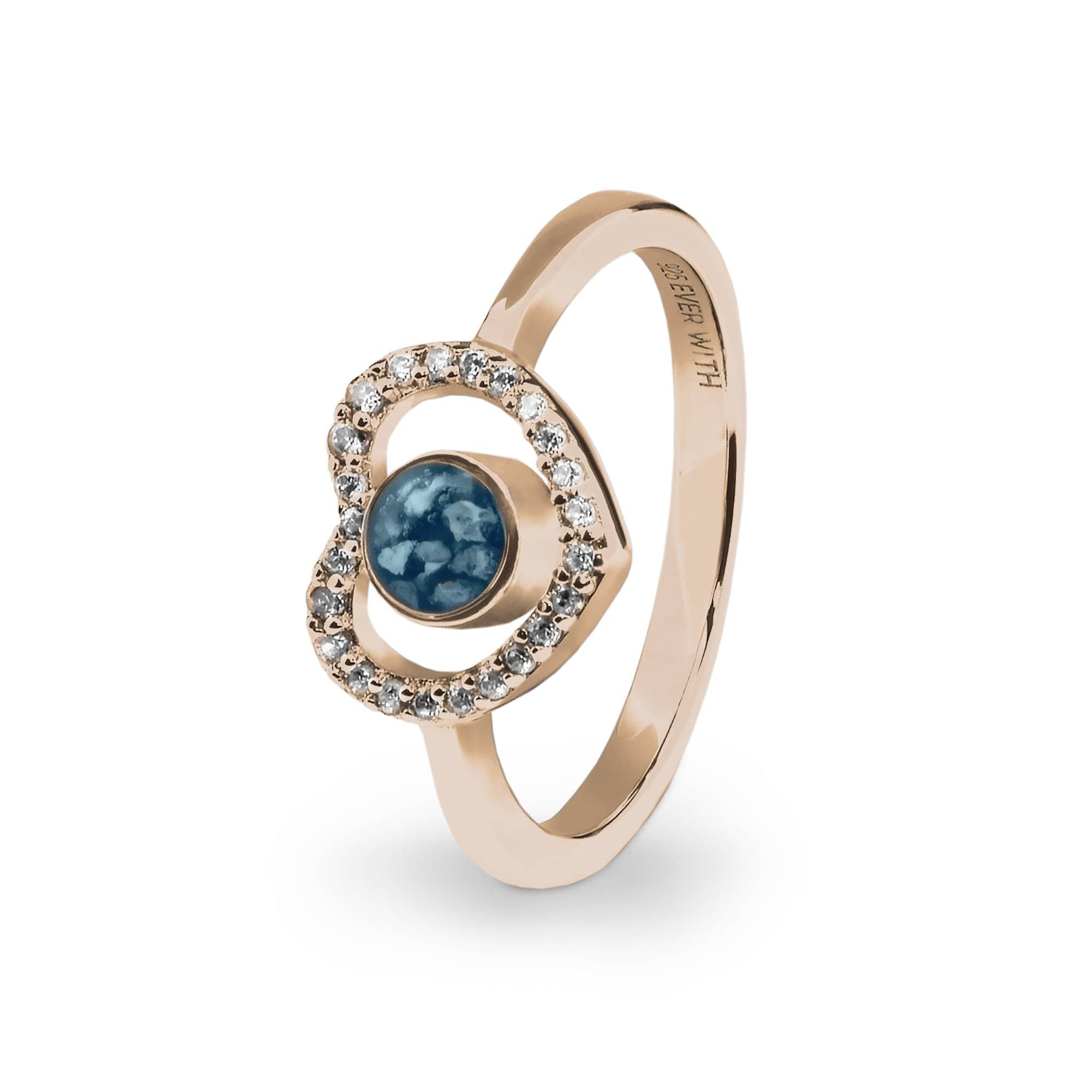 EverWith Ladies Forever Memorial Ashes Ring with Fine Crystals 9k Rose Gold Blue