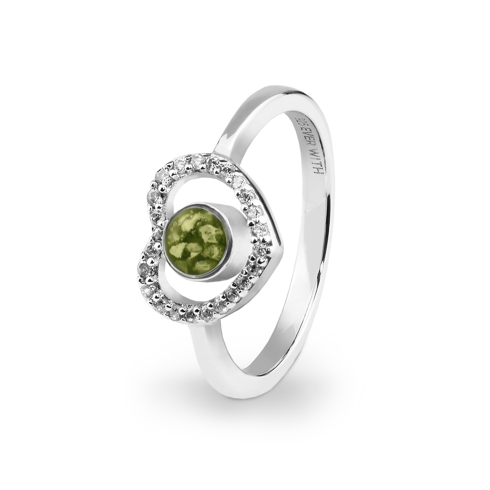 EverWith Ladies Forever Memorial Ashes Ring with Fine Crystals Green