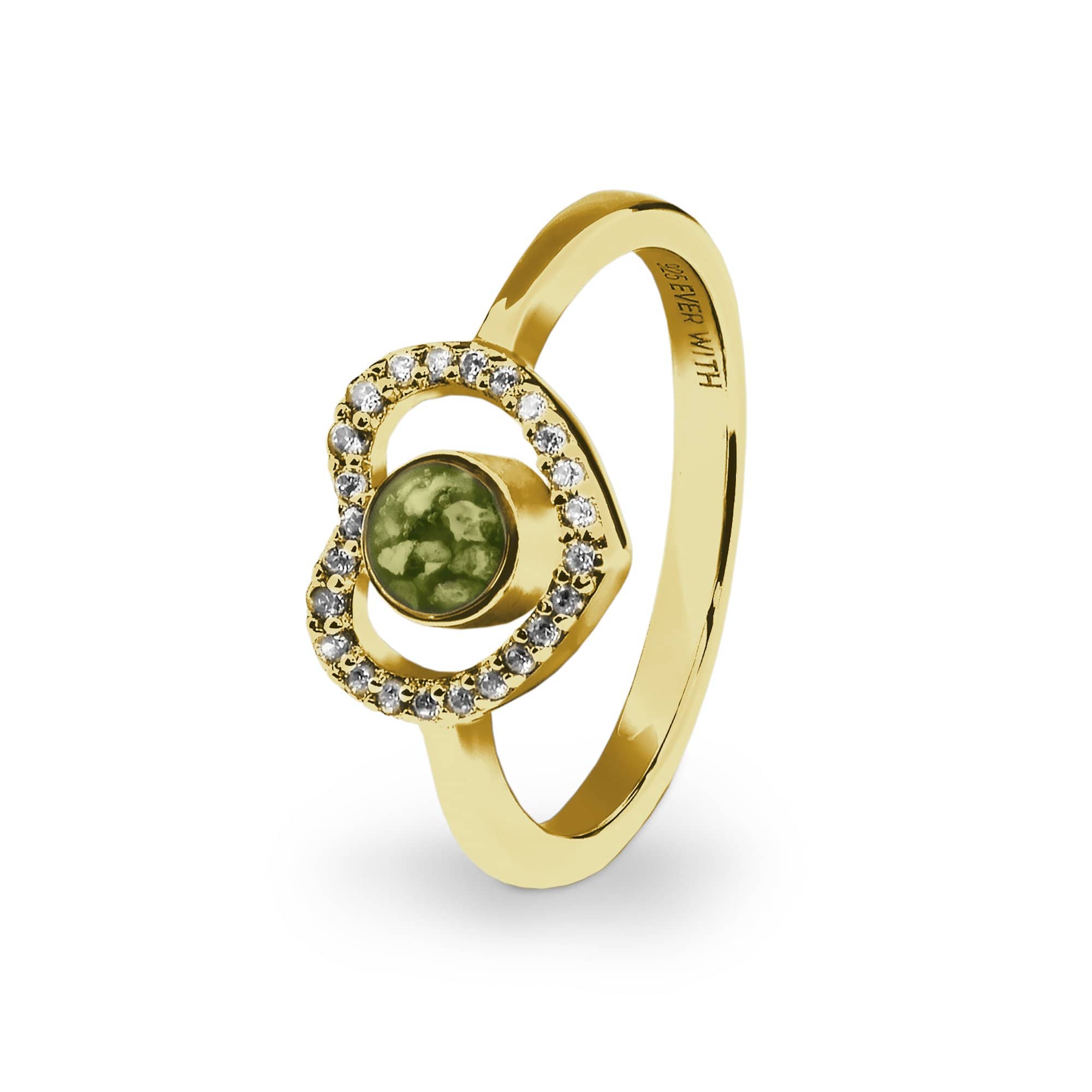 EverWith Ladies Forever Memorial Ashes Ring with Fine Crystals 9k Yellow Gold Green