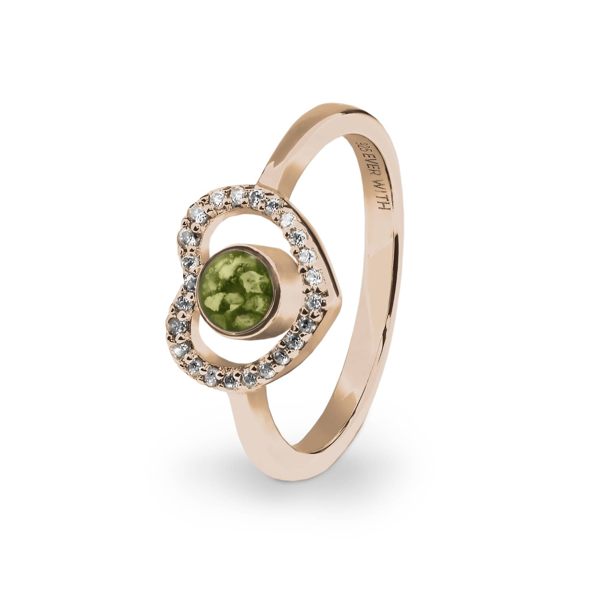 EverWith Ladies Forever Memorial Ashes Ring with Fine Crystals 9k Rose Gold Green