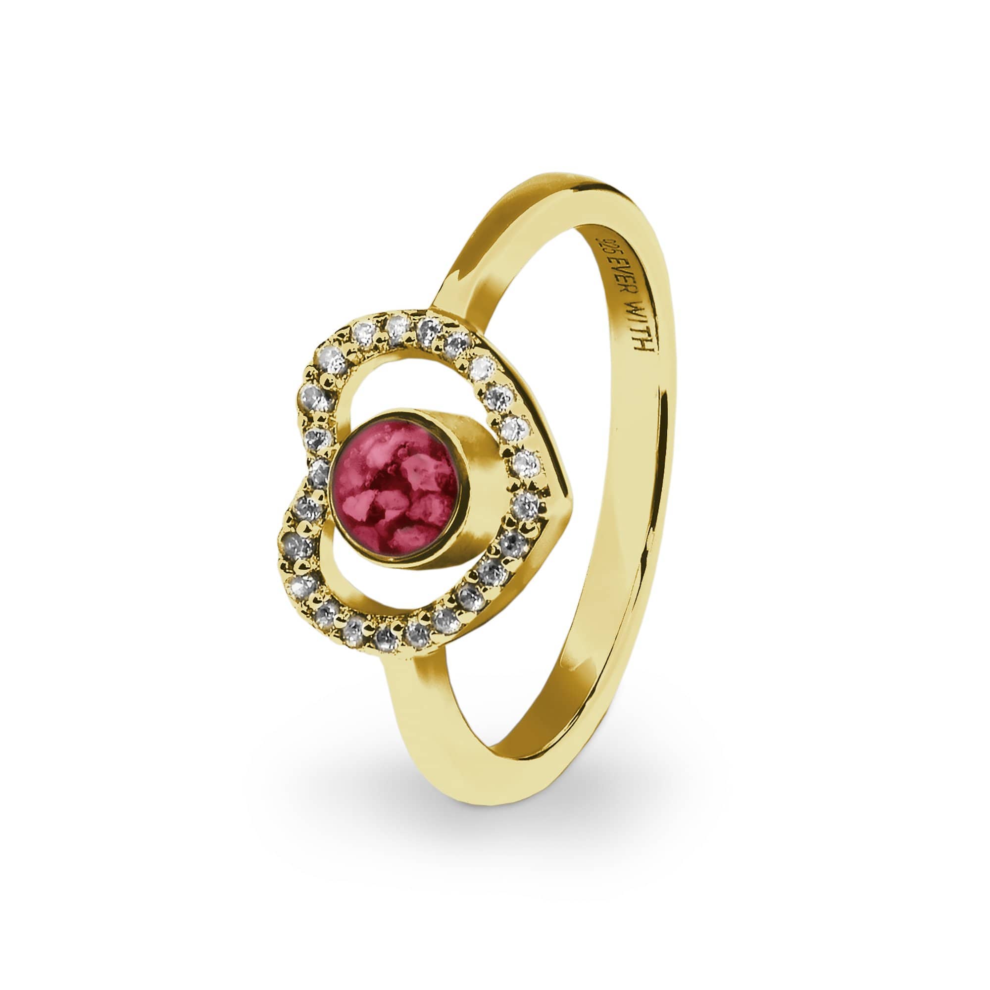 EverWith Ladies Forever Memorial Ashes Ring with Fine Crystals 9k Yellow Gold Red