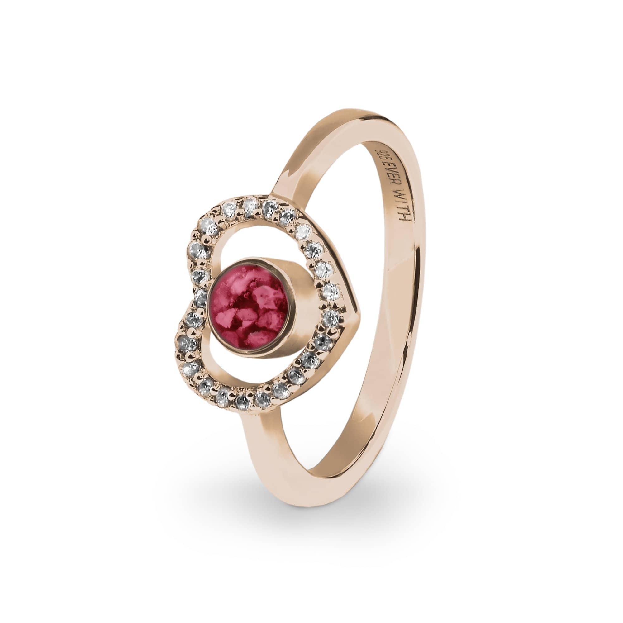 EverWith Ladies Forever Memorial Ashes Ring with Fine Crystals 9k Rose Gold Red