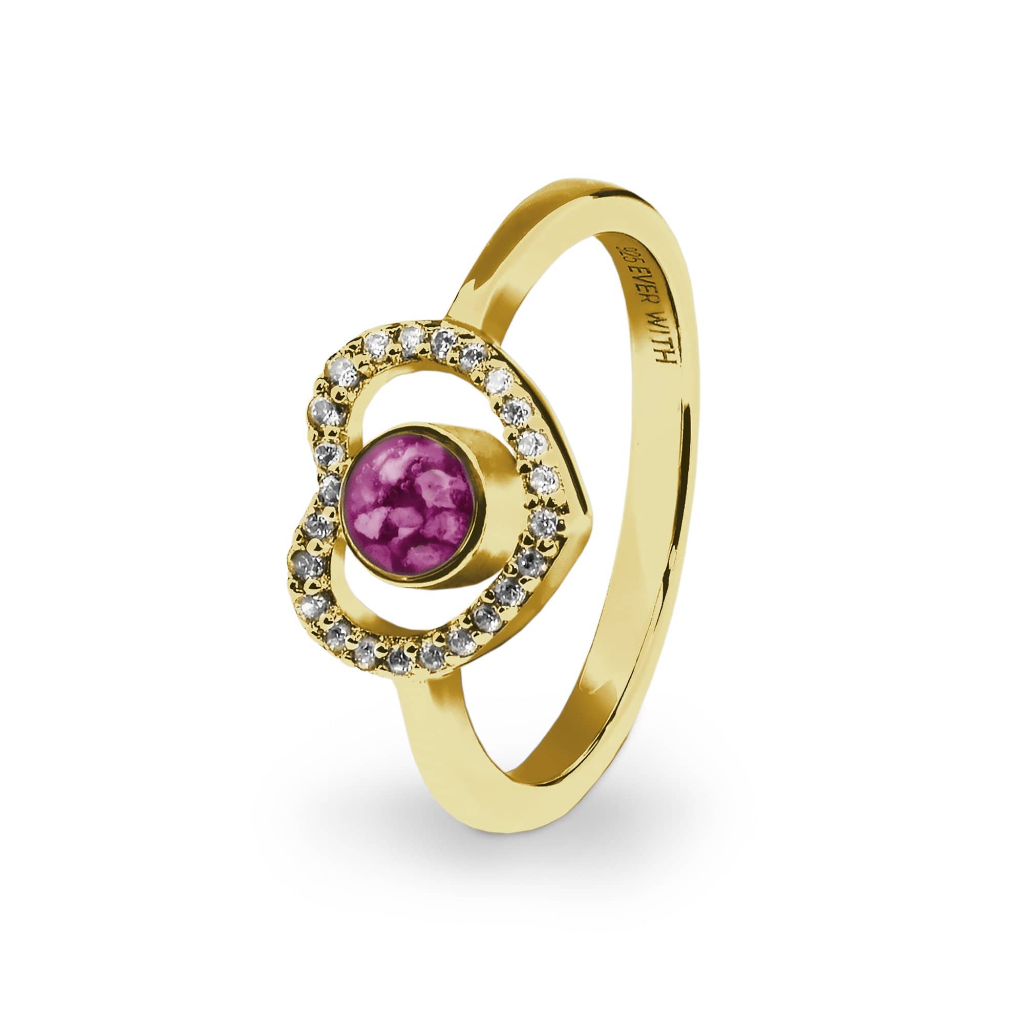 EverWith Ladies Forever Memorial Ashes Ring with Fine Crystals 9k Yellow Gold Violet