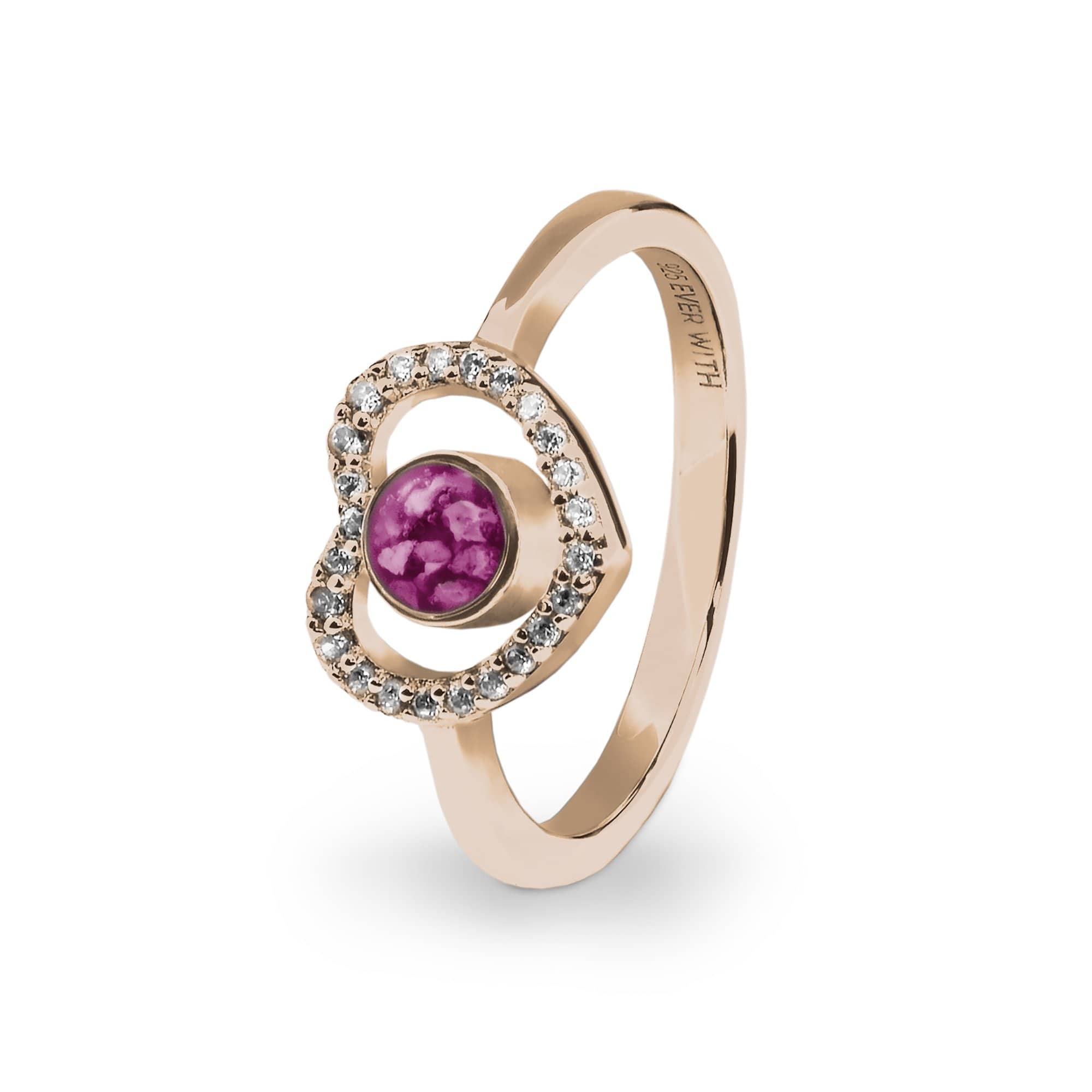 EverWith Ladies Forever Memorial Ashes Ring with Fine Crystals 9k Rose Gold Violet