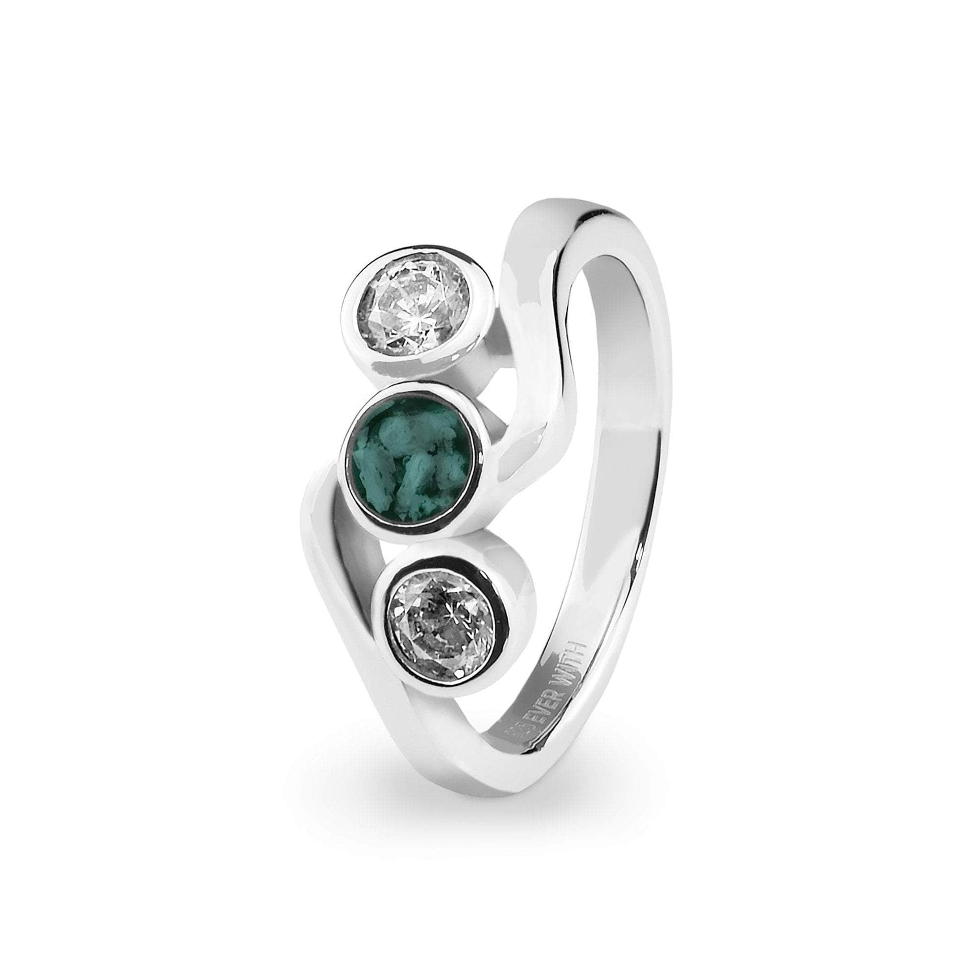EverWith Ladies Three Of Us Memorial Ashes Ring with Fine Crystals Aqua