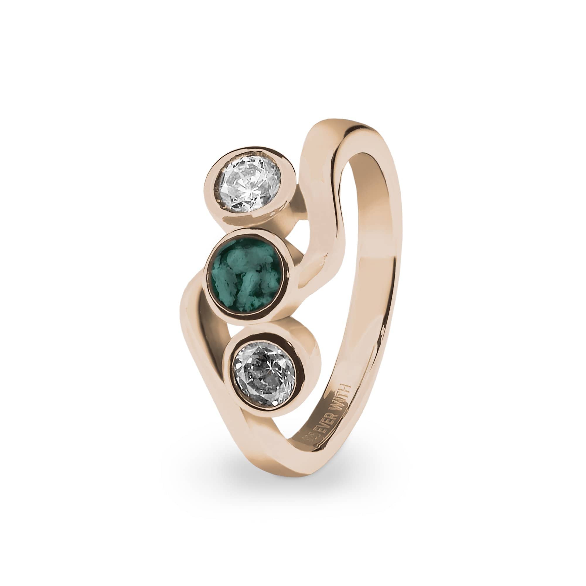 EverWith Ladies Three Of Us Memorial Ashes Ring with Fine Crystals 9k Rose Gold Aqua