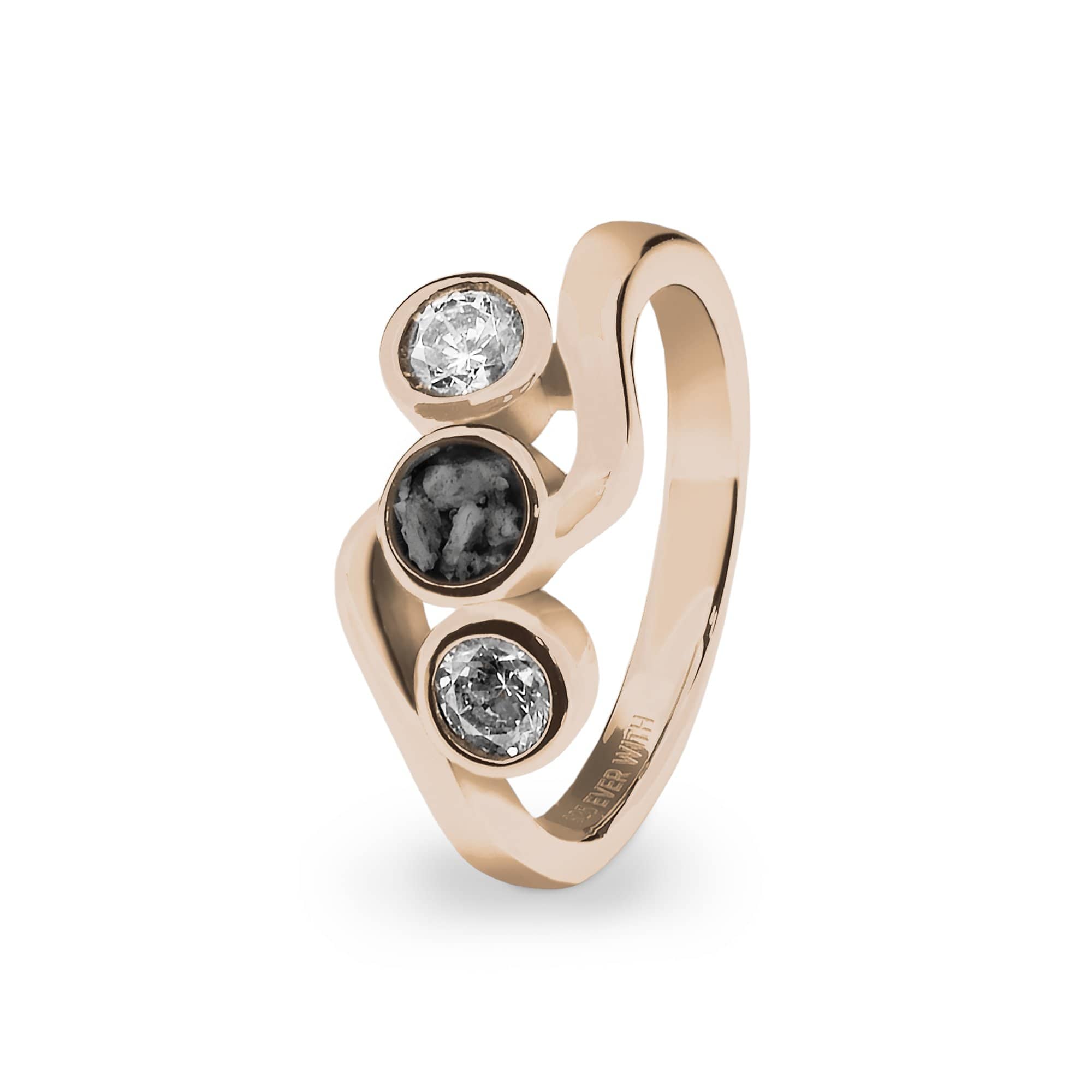 EverWith Ladies Three Of Us Memorial Ashes Ring with Fine Crystals 9k Rose Gold Black