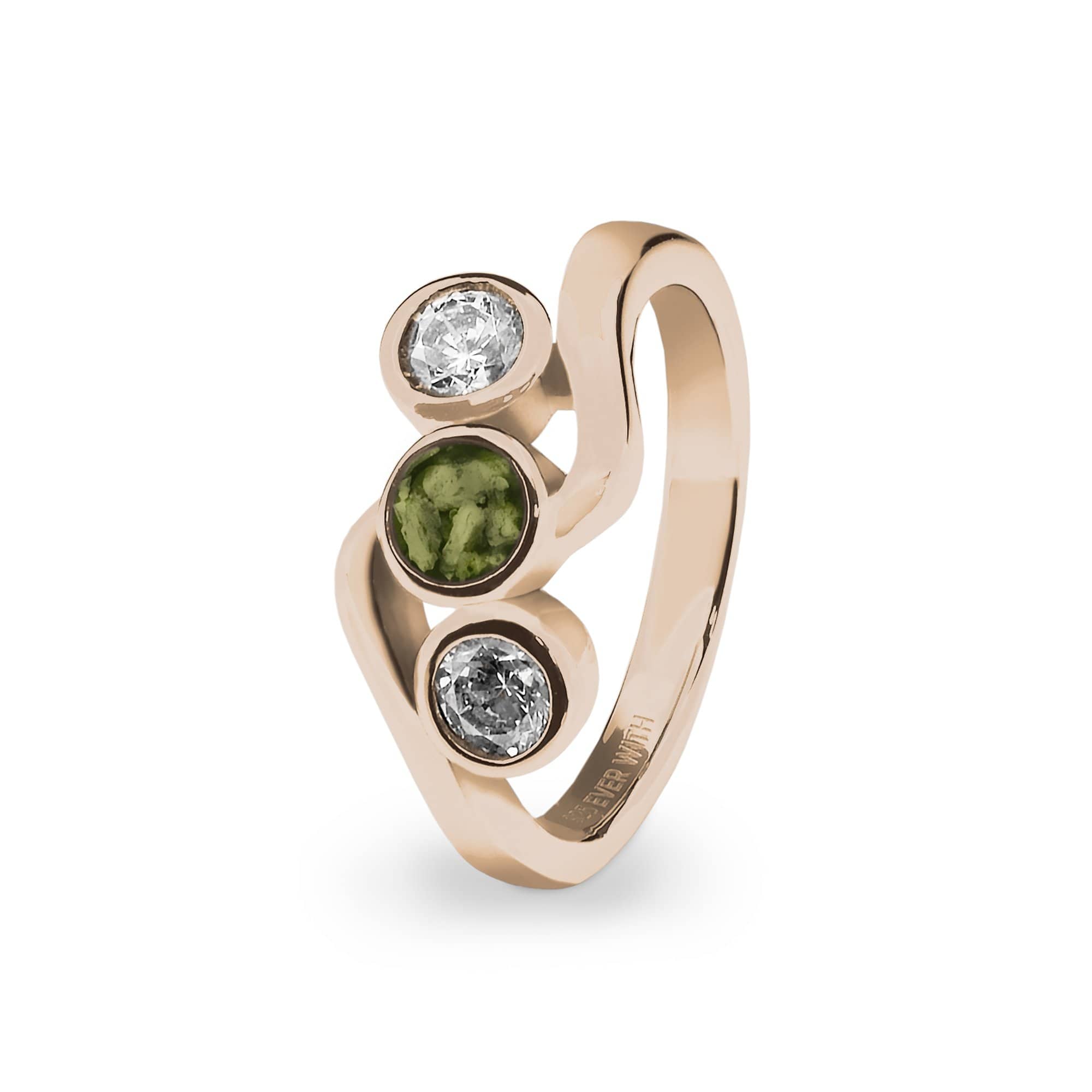 EverWith Ladies Three Of Us Memorial Ashes Ring with Fine Crystals 9k Rose Gold Green