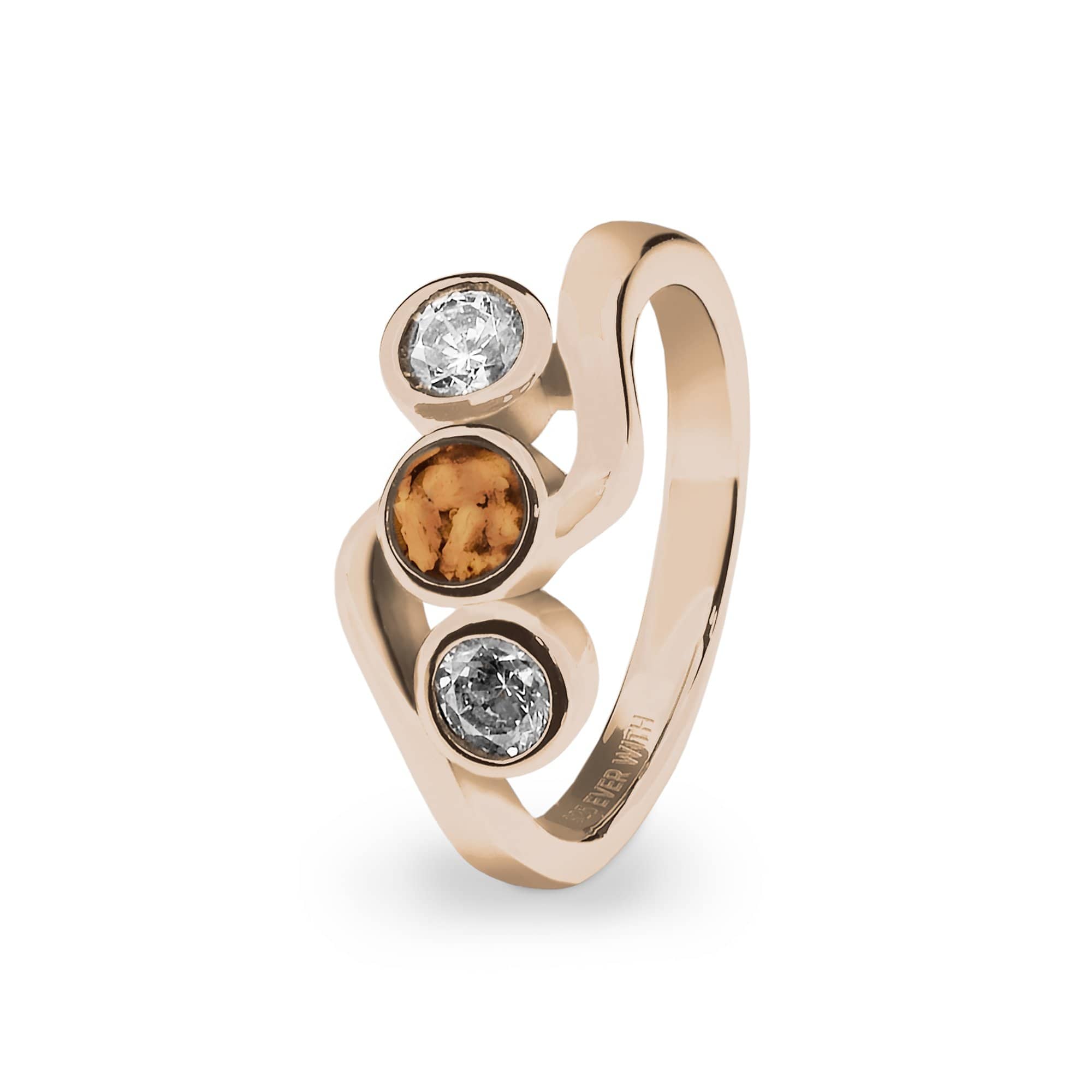 EverWith Ladies Three Of Us Memorial Ashes Ring with Fine Crystals 9k Rose Gold Orange