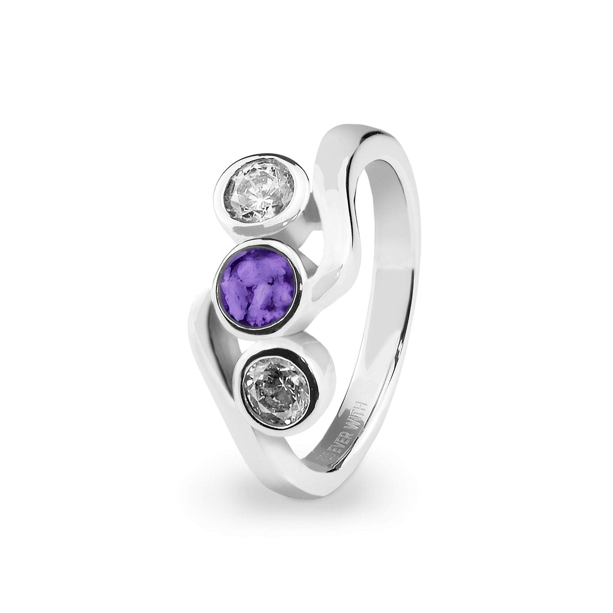 EverWith Ladies Three Of Us Memorial Ashes Ring with Fine Crystals Purple