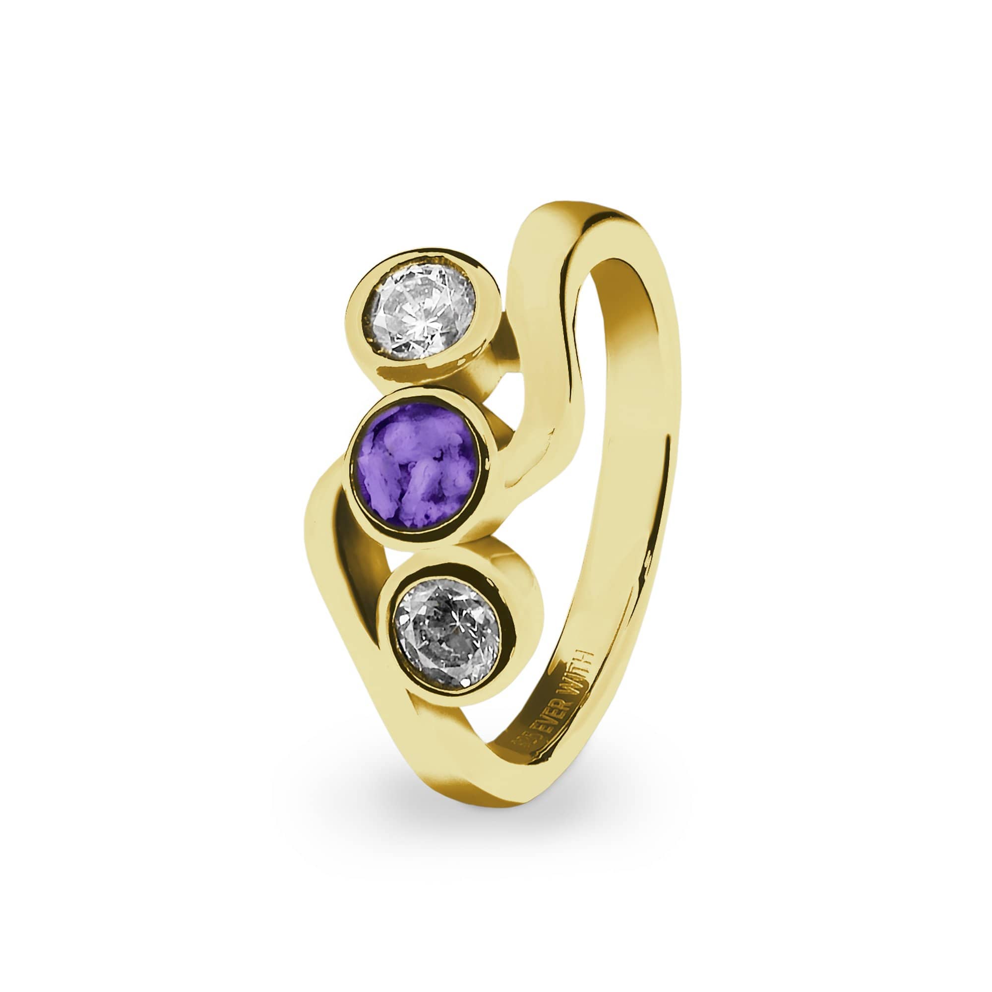 EverWith Ladies Three Of Us Memorial Ashes Ring with Fine Crystals 9k Yellow Gold Purple