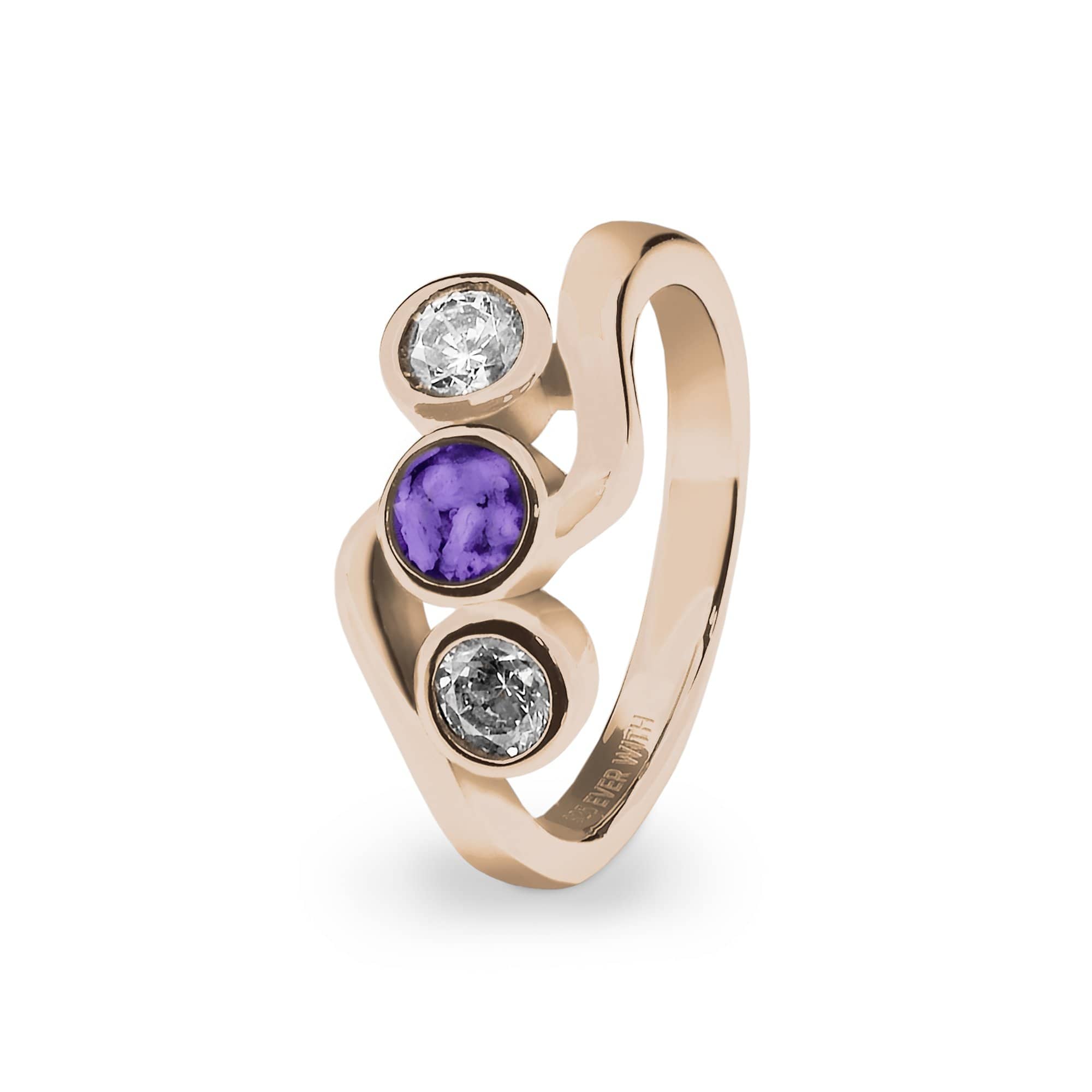 EverWith Ladies Three Of Us Memorial Ashes Ring with Fine Crystals 9k Rose Gold Purple