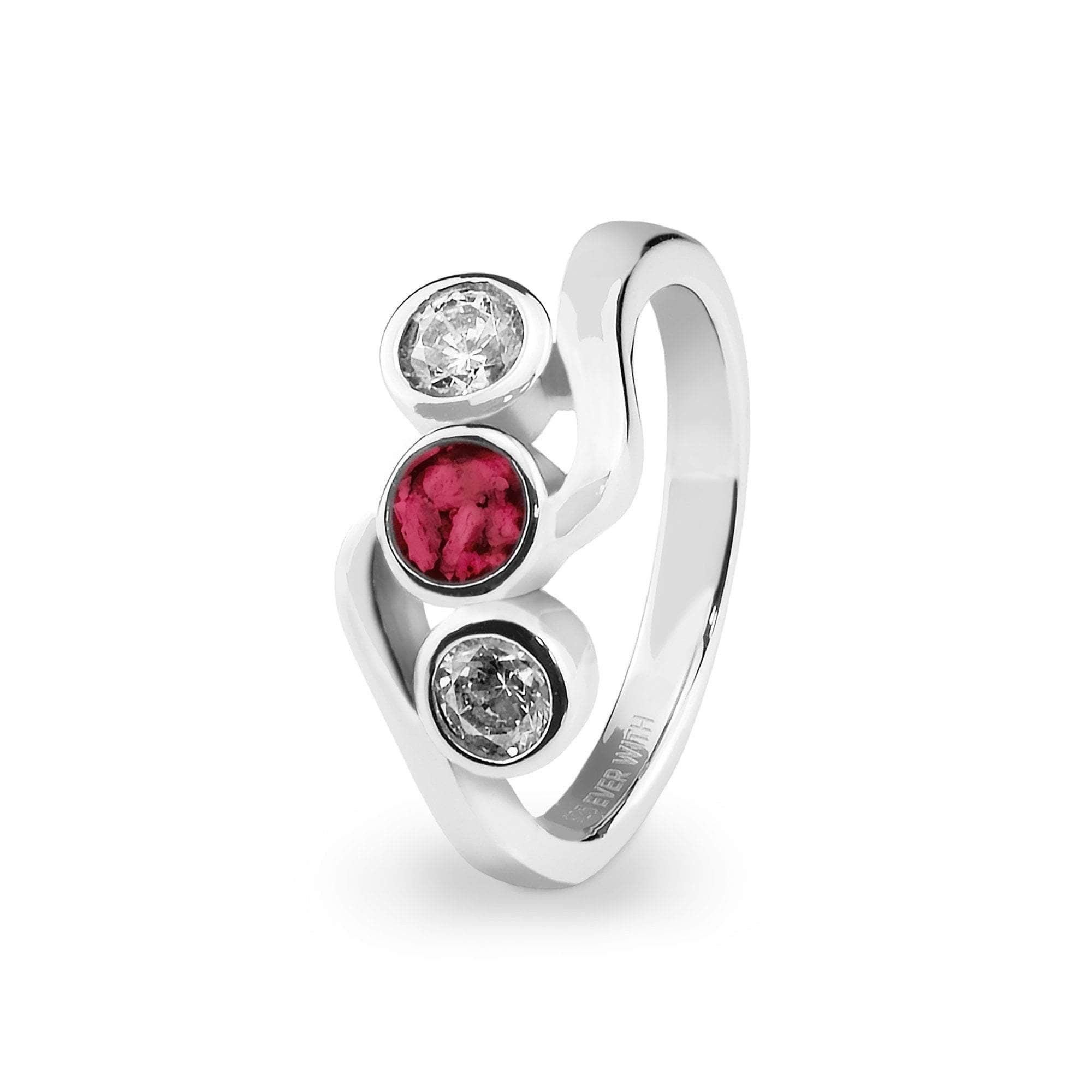 EverWith Ladies Three Of Us Memorial Ashes Ring with Fine Crystals Red