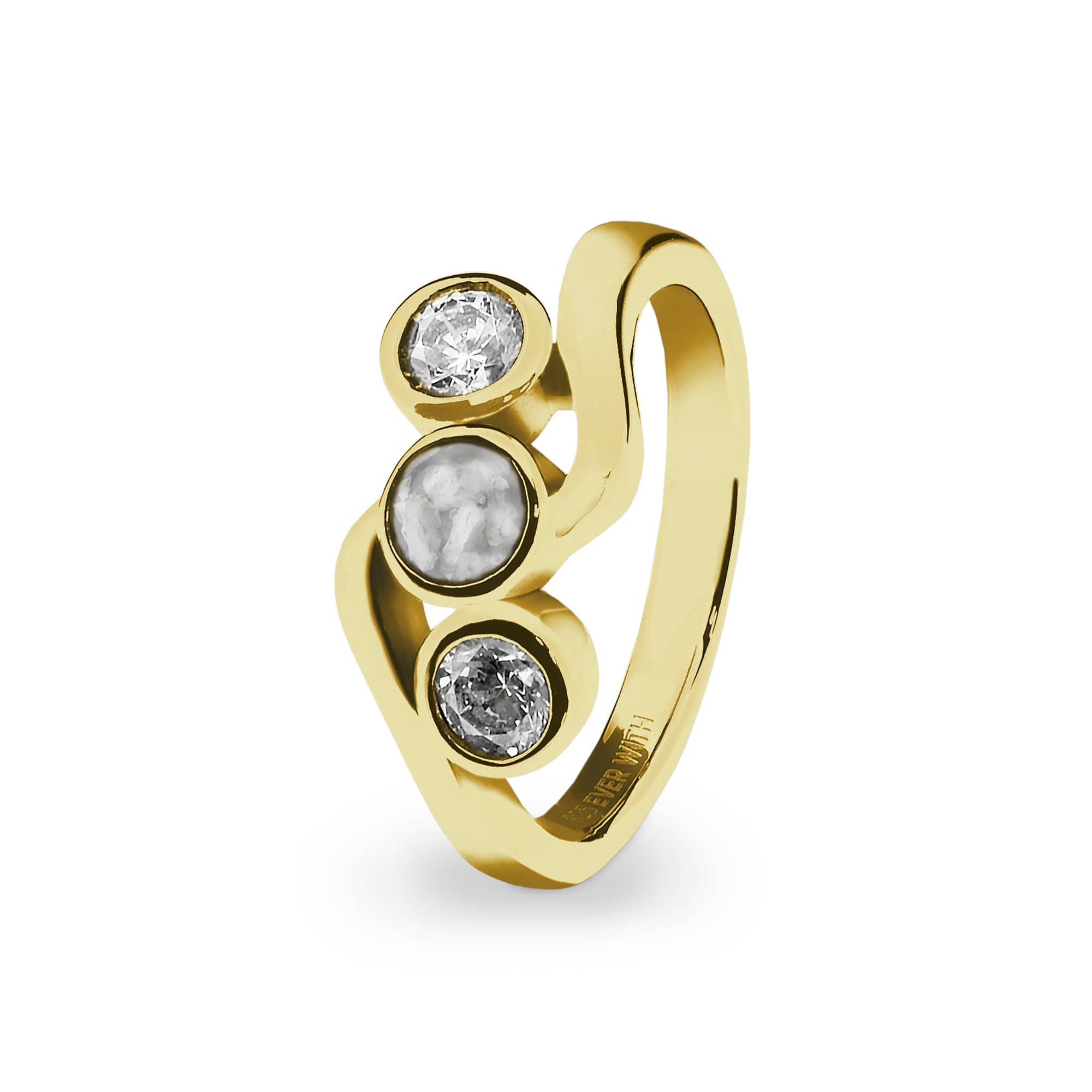 EverWith Ladies Three Of Us Memorial Ashes Ring with Fine Crystals 9k Yellow Gold White