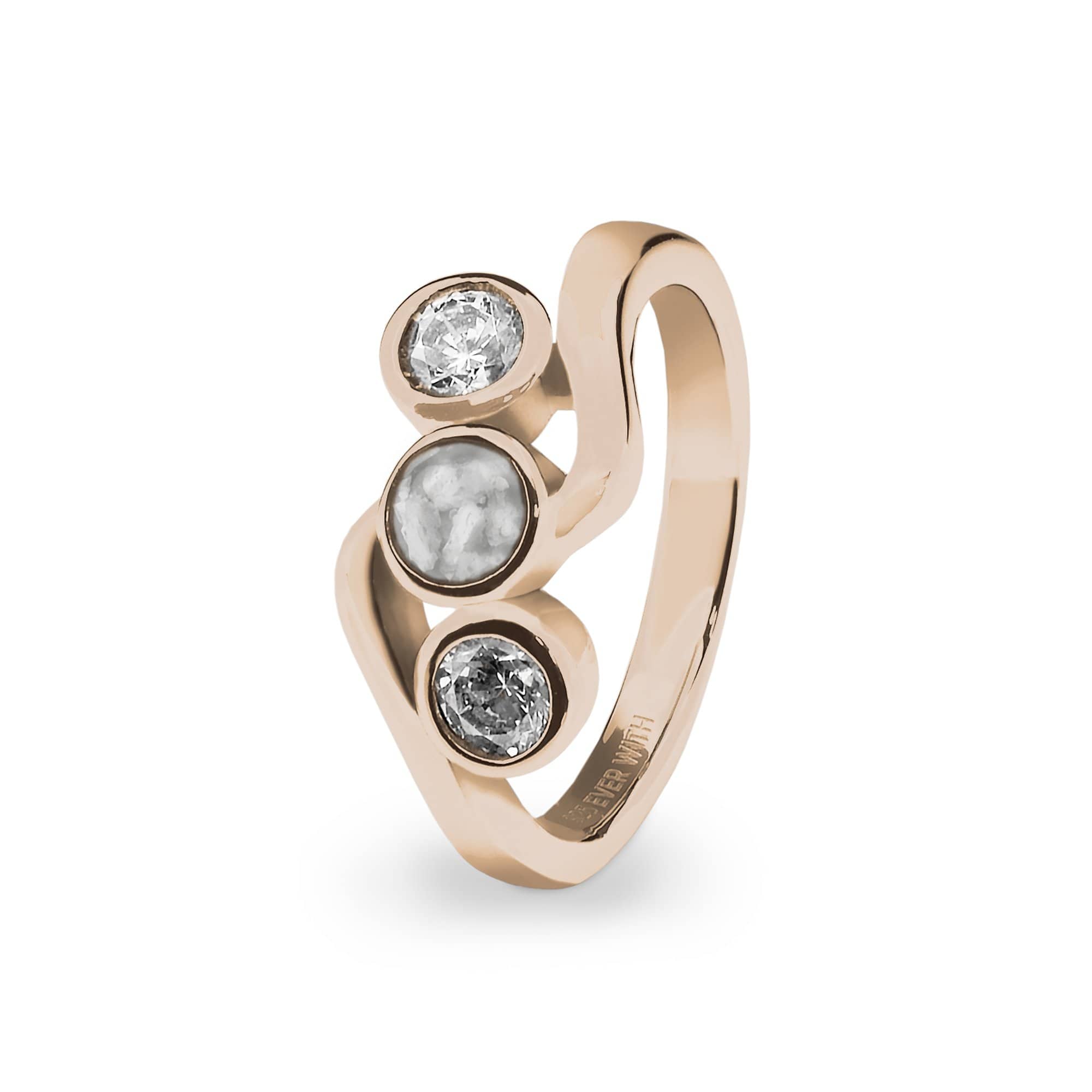 EverWith Ladies Three Of Us Memorial Ashes Ring with Fine Crystals 9k Rose Gold White