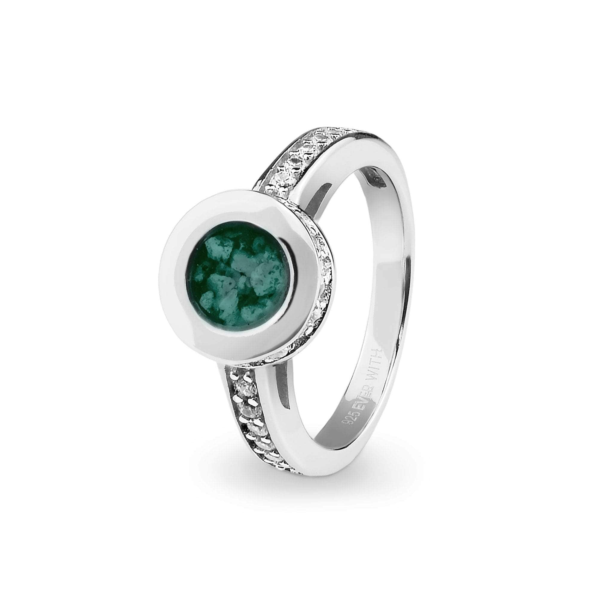 EverWith Ladies Round Halo Memorial Ashes Ring with Fine Crystals Aqua