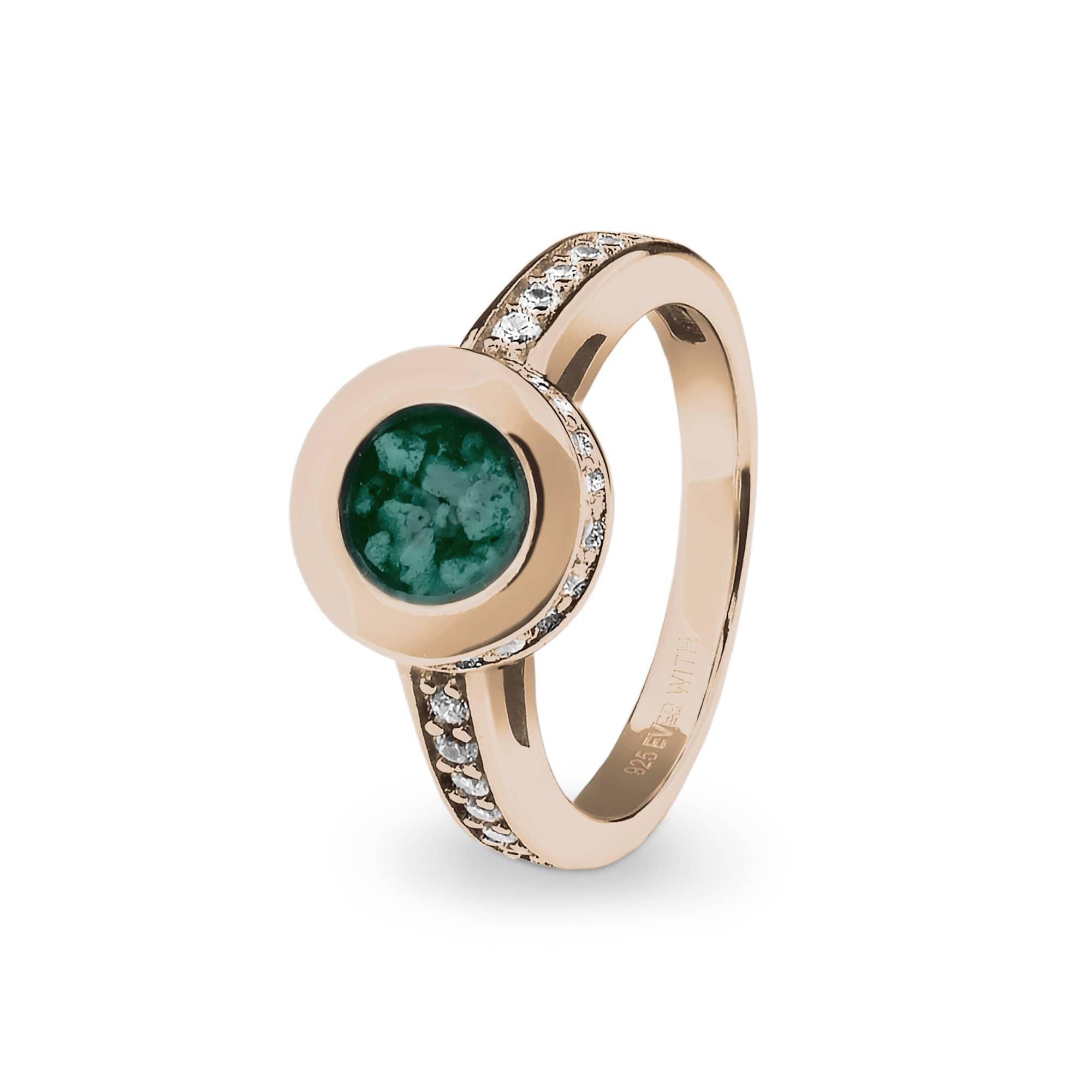 EverWith Ladies Round Halo Memorial Ashes Ring with Fine Crystals 9k Rose Gold Aqua