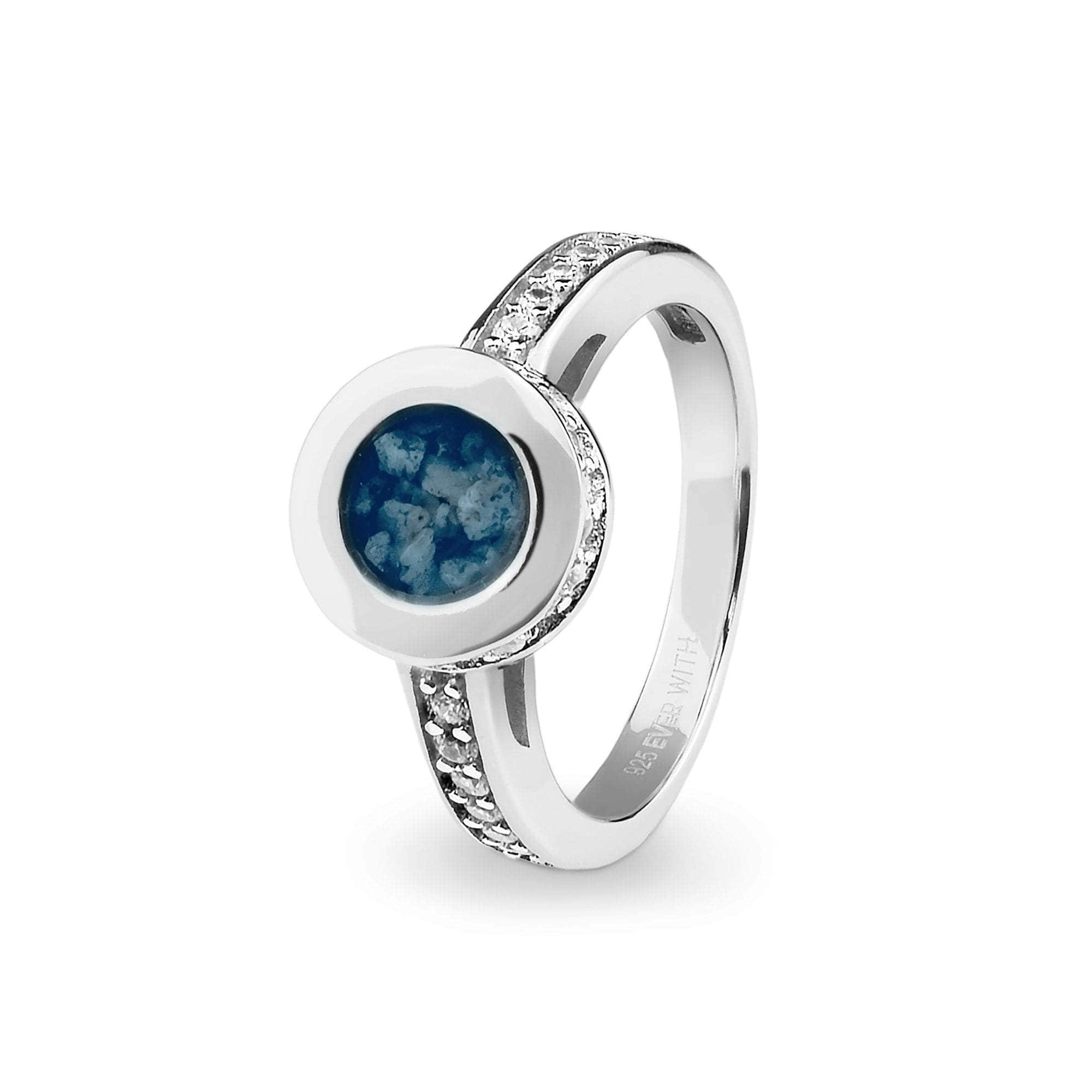 EverWith Ladies Round Halo Memorial Ashes Ring with Fine Crystals Blue