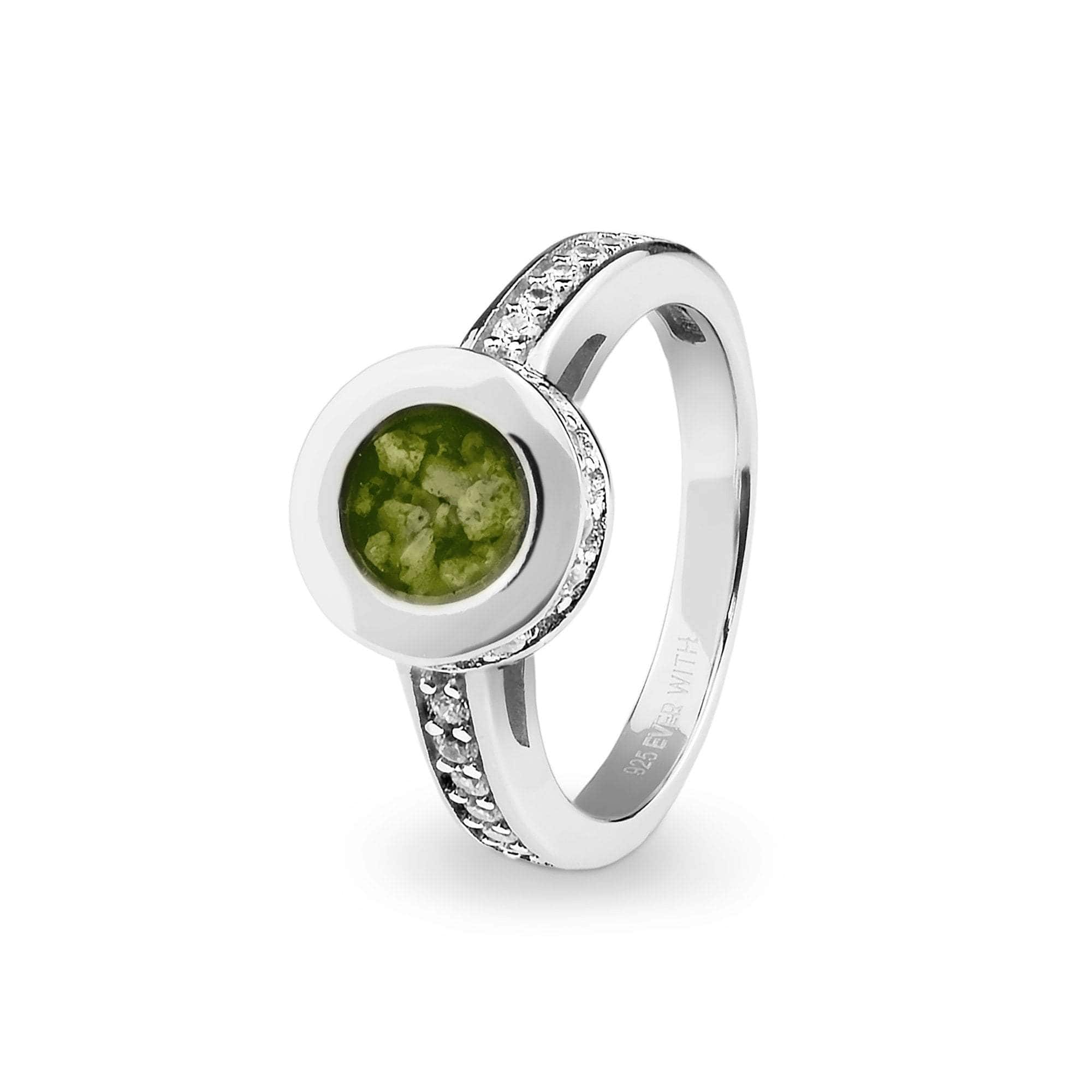 EverWith Ladies Round Halo Memorial Ashes Ring with Fine Crystals Green