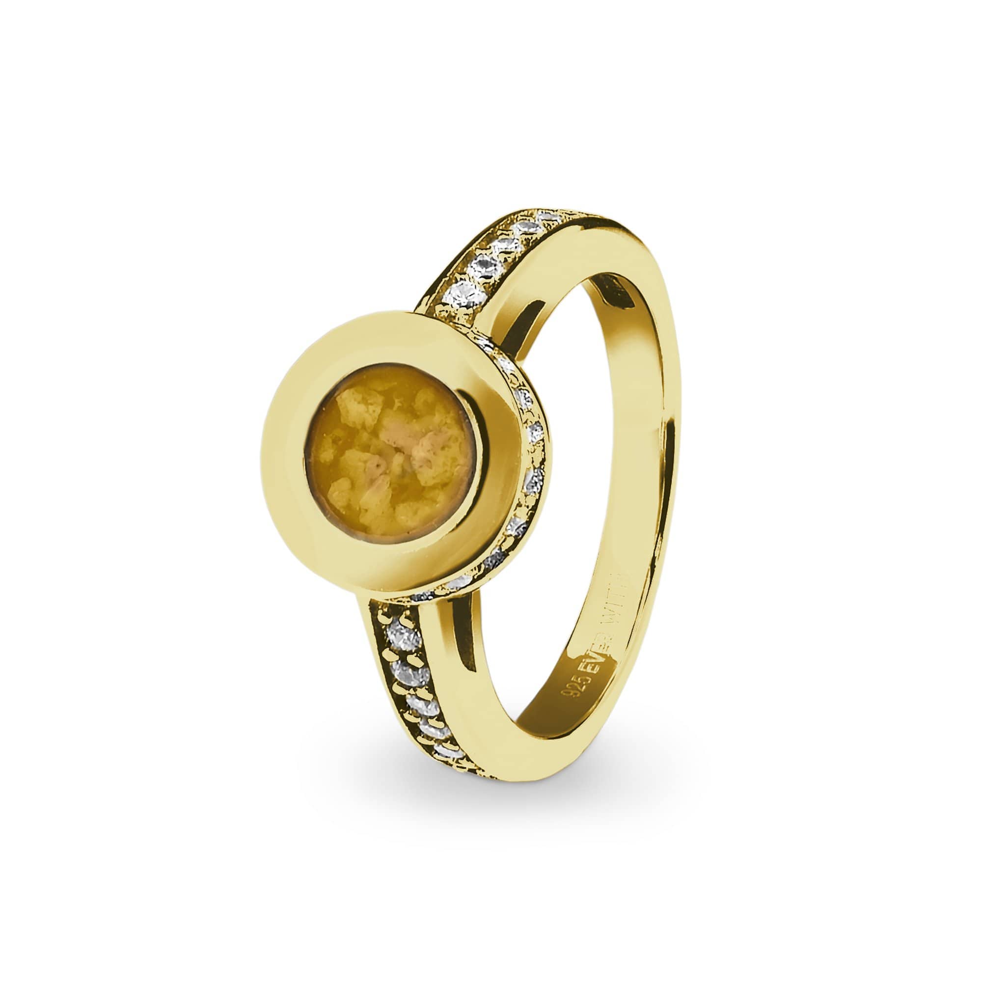 EverWith Ladies Round Halo Memorial Ashes Ring with Fine Crystals 9k Yellow Gold Orange