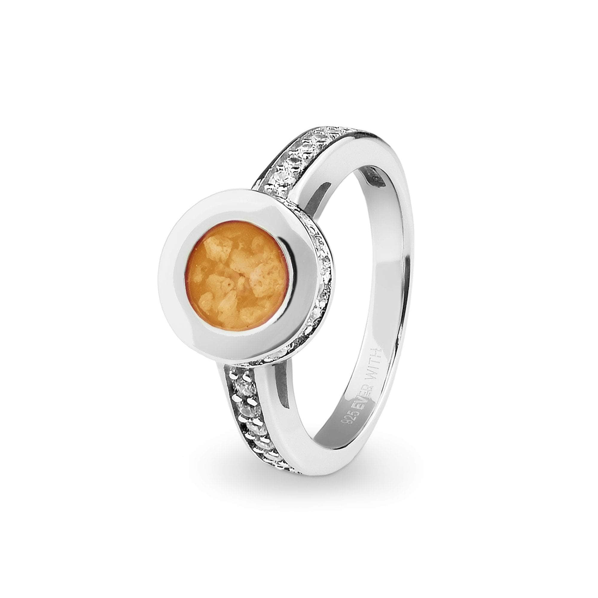 EverWith Ladies Round Halo Memorial Ashes Ring with Fine Crystals Orange