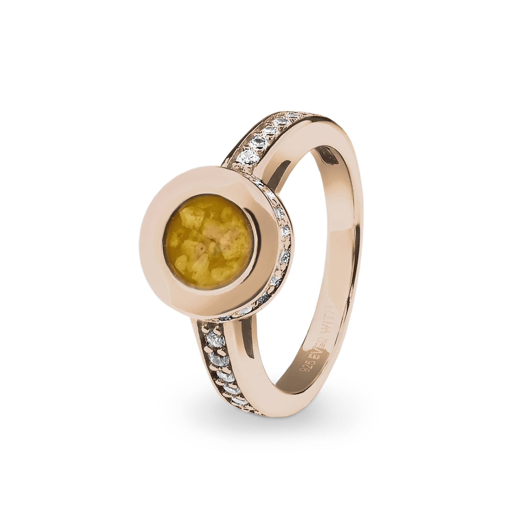 EverWith Ladies Round Halo Memorial Ashes Ring with Fine Crystals 9k Rose Gold Orange