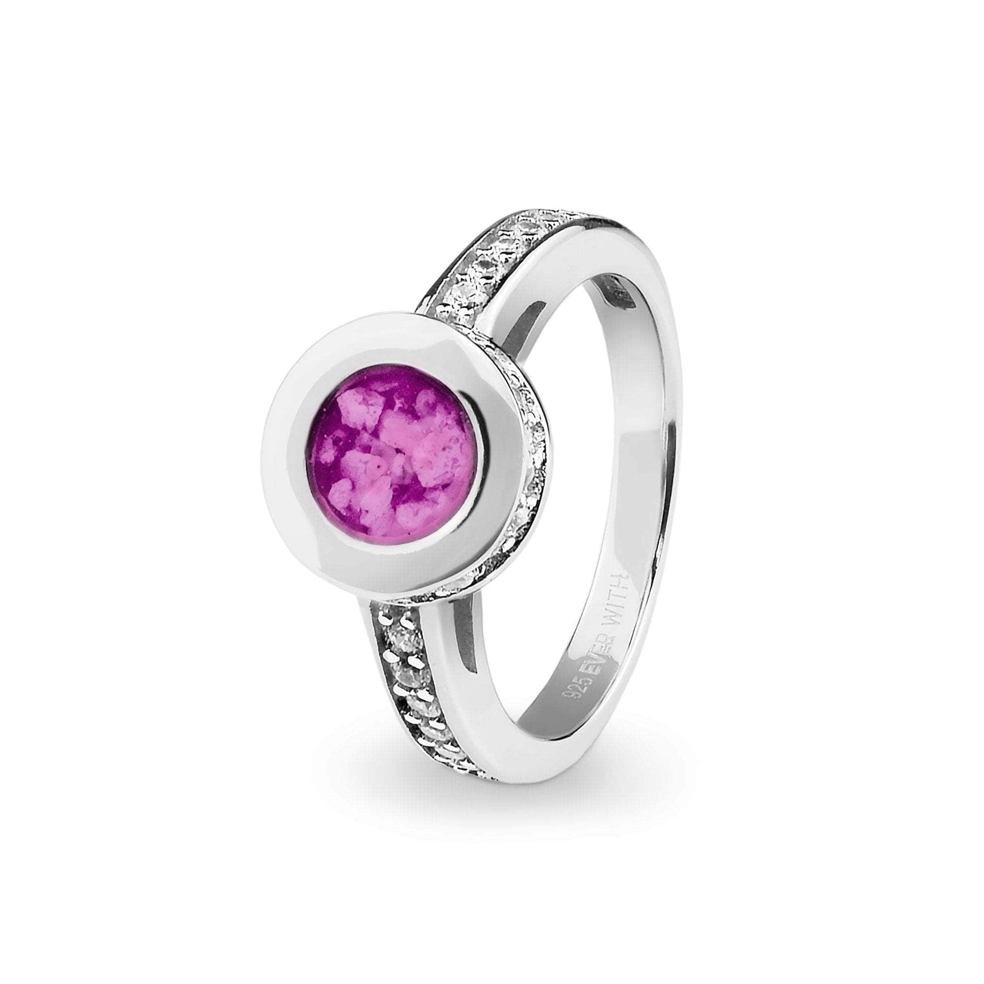 EverWith Ladies Round Halo Memorial Ashes Ring with Fine Crystals Pink