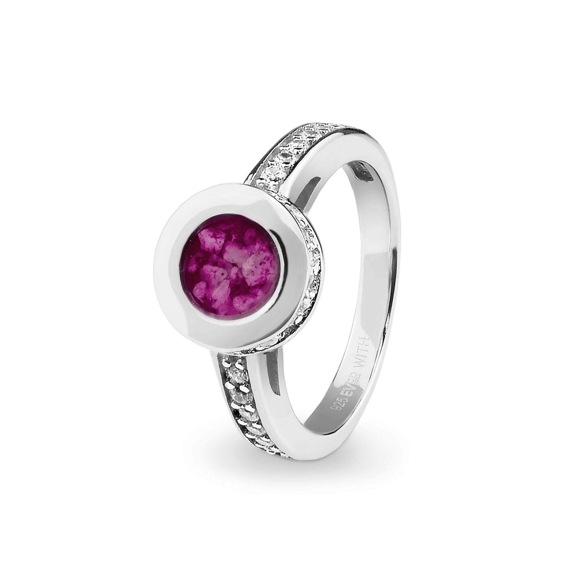 EverWith Ladies Round Halo Memorial Ashes Ring with Fine Crystals Violet
