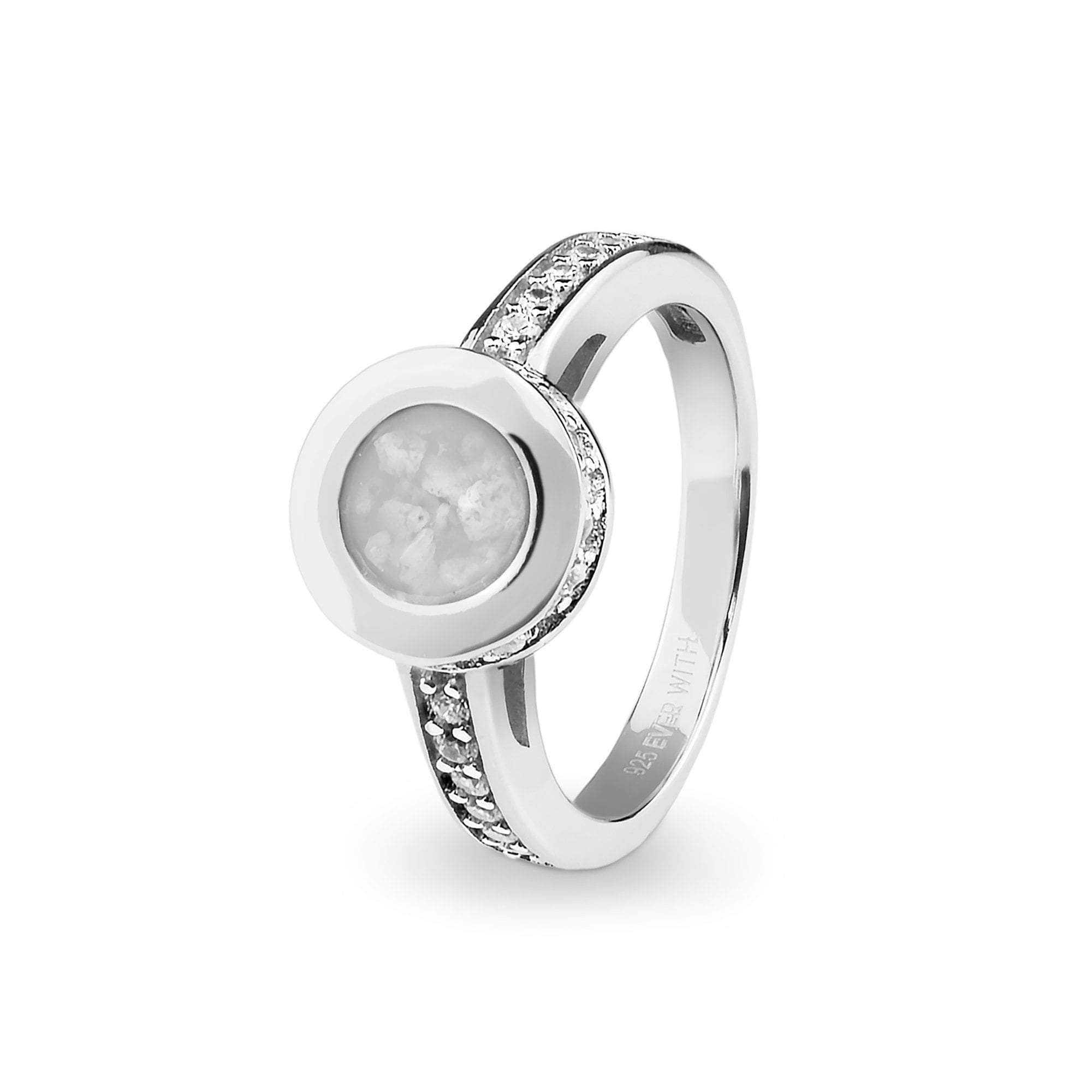 EverWith Ladies Round Halo Memorial Ashes Ring with Fine Crystals White
