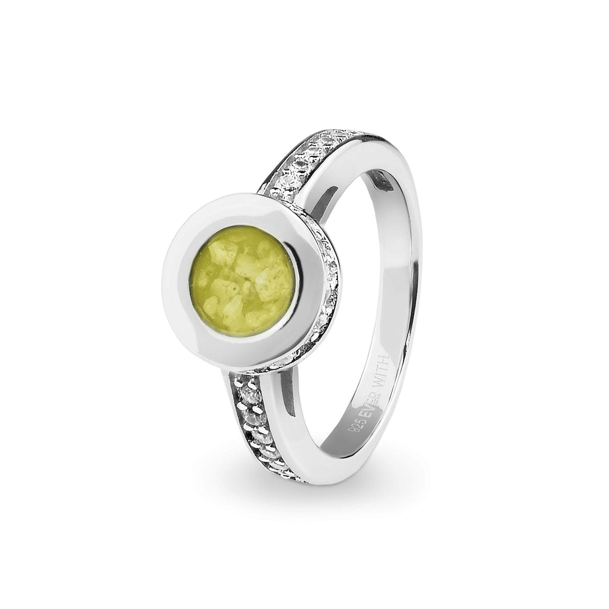 EverWith Ladies Round Halo Memorial Ashes Ring with Fine Crystals Yellow