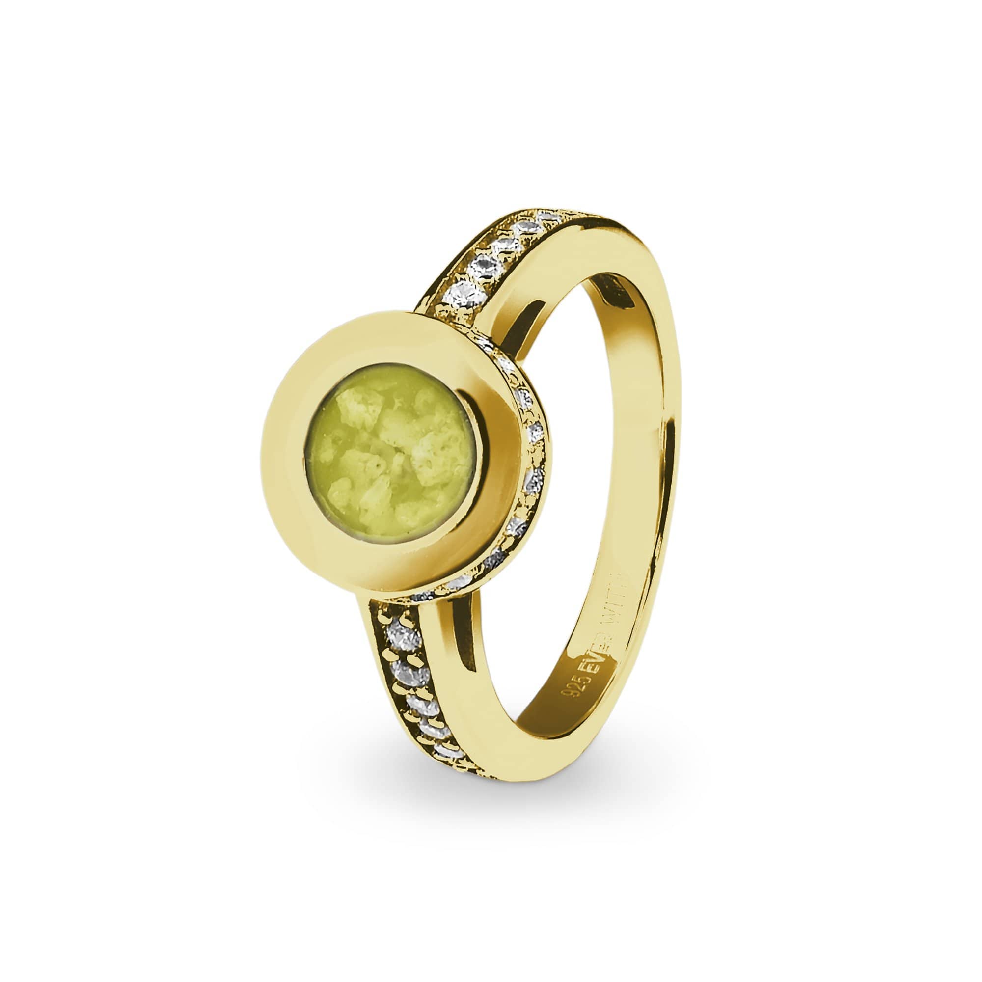 EverWith Ladies Round Halo Memorial Ashes Ring with Fine Crystals 9k Yellow Gold Yellow
