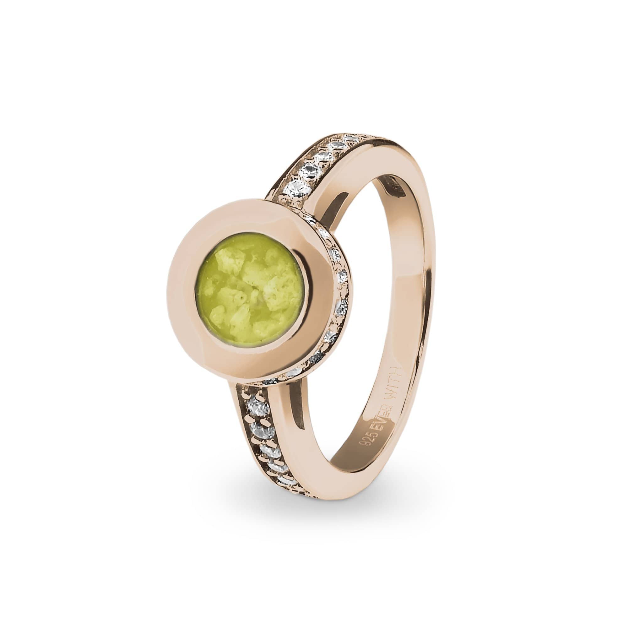 EverWith Ladies Round Halo Memorial Ashes Ring with Fine Crystals 9k Rose Gold Yellow