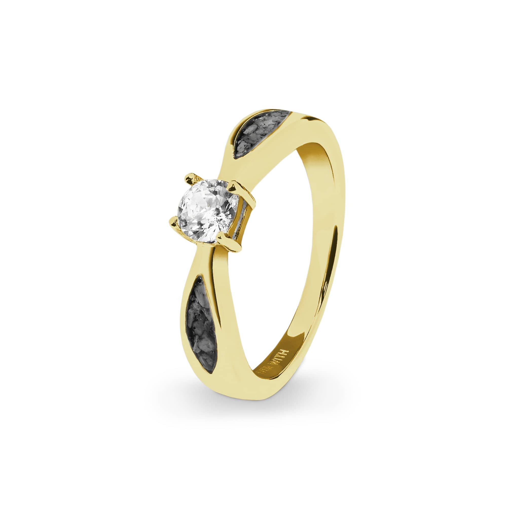 EverWith Ladies Solitaire Memorial Ashes Ring with Fine Crystals 9k Yellow Gold Black