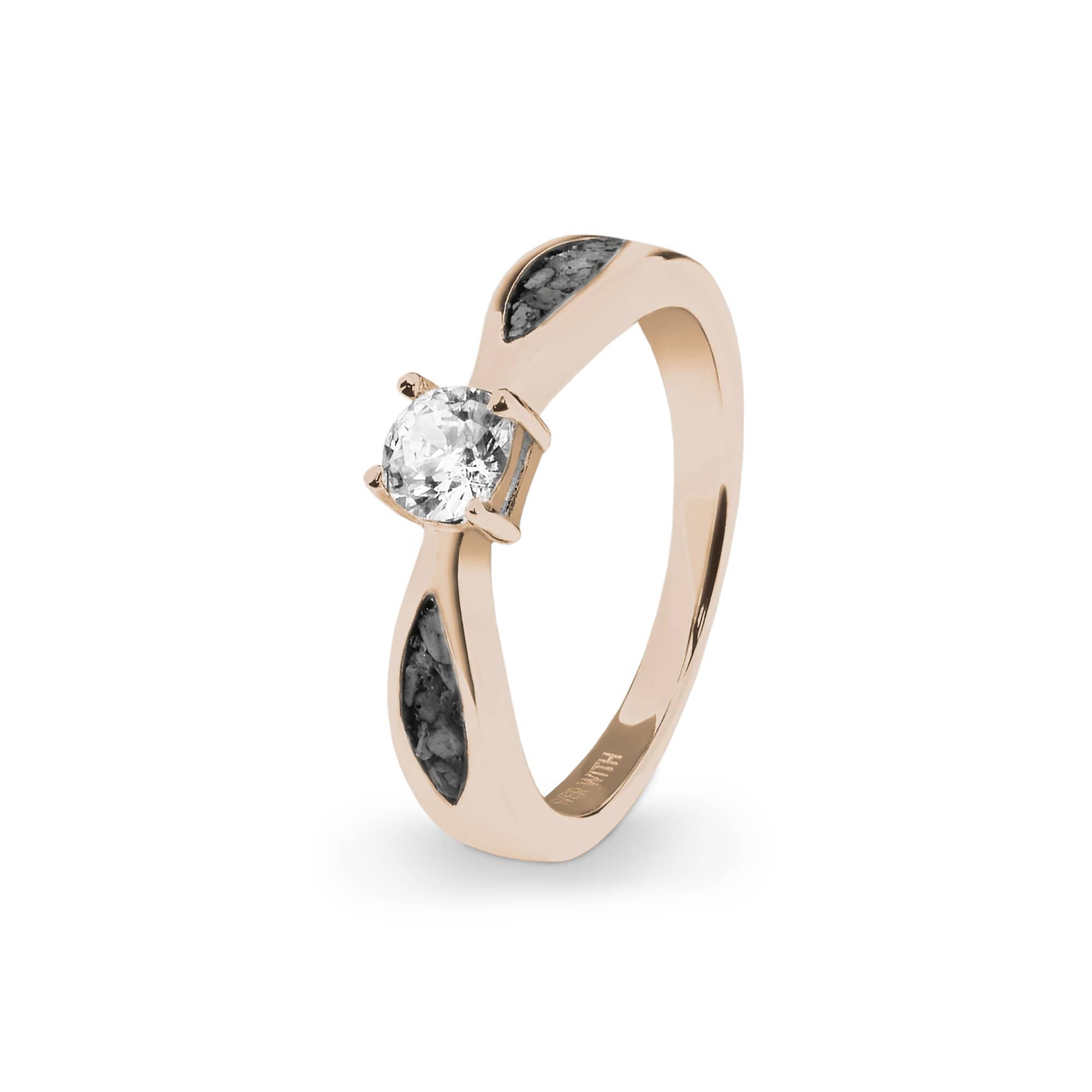 EverWith Ladies Solitaire Memorial Ashes Ring with Fine Crystals 9k Rose Gold Black