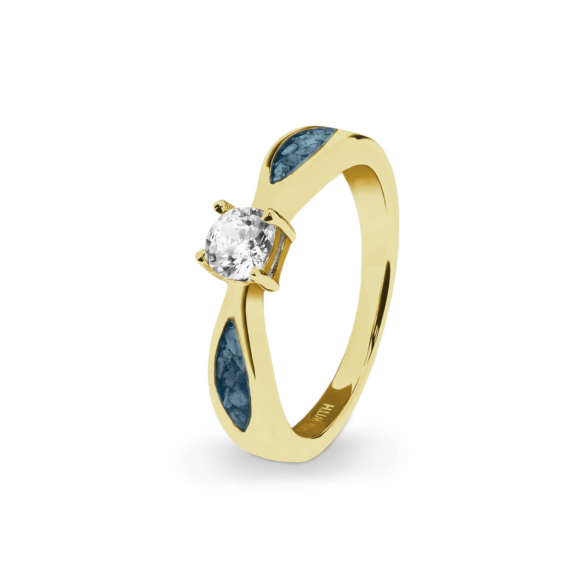 EverWith Ladies Solitaire Memorial Ashes Ring with Fine Crystals 9k Yellow Gold Blue