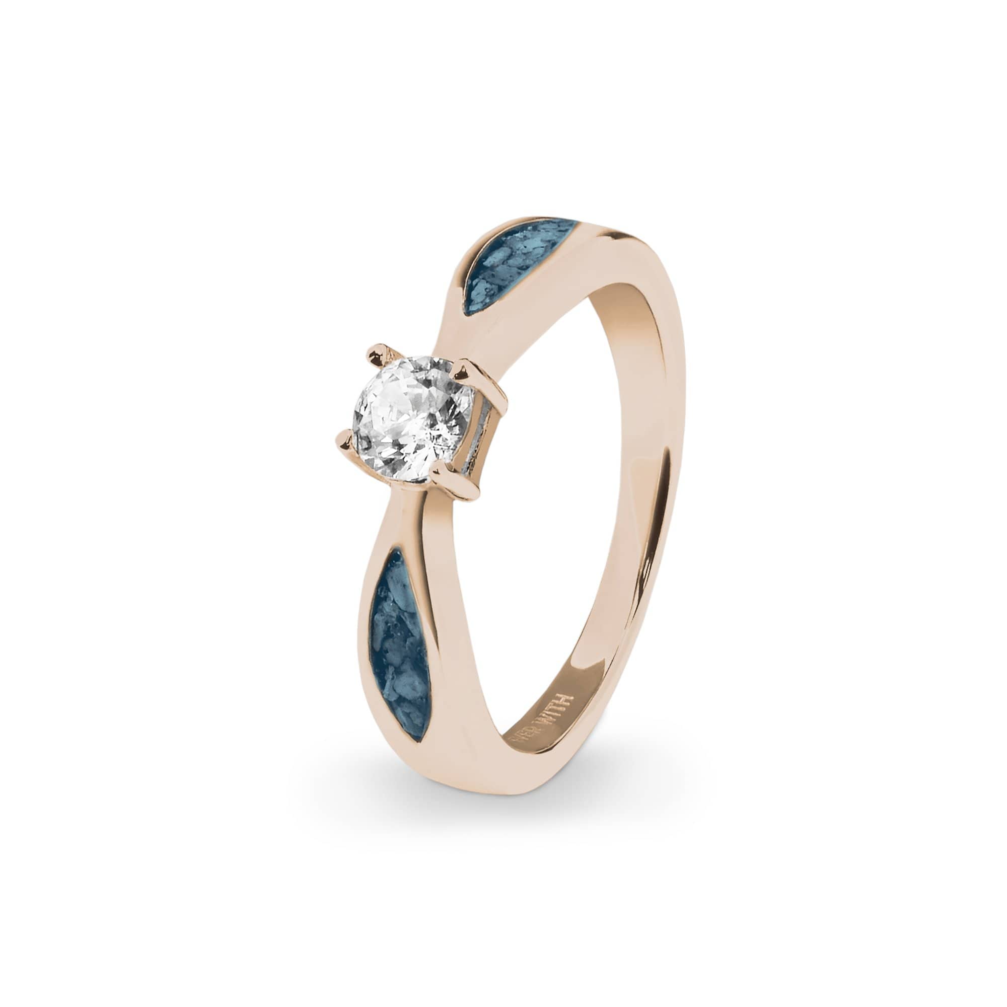 EverWith Ladies Solitaire Memorial Ashes Ring with Fine Crystals 9k Rose Gold Blue