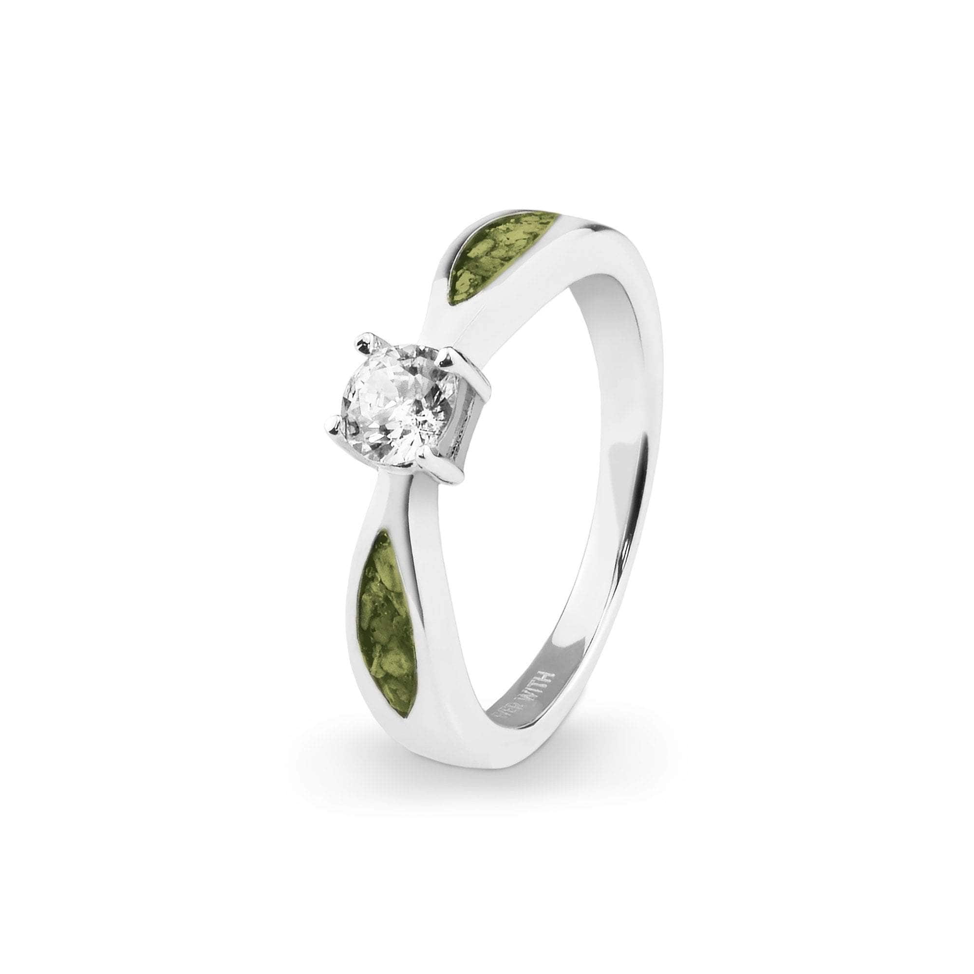 EverWith Ladies Solitaire Memorial Ashes Ring with Fine Crystals Green