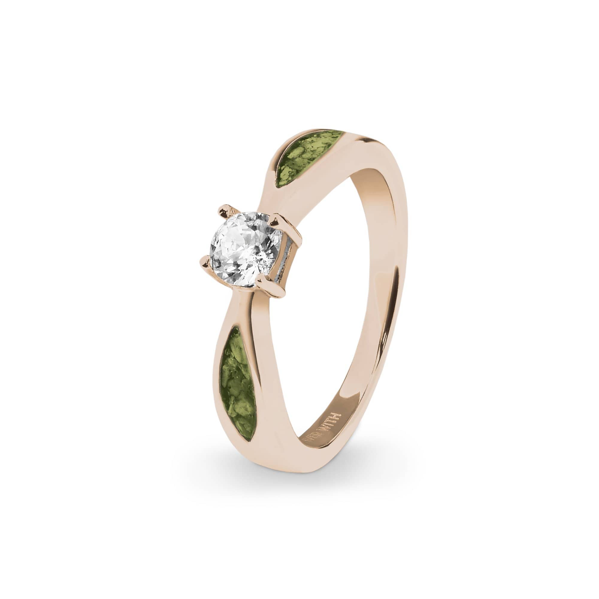EverWith Ladies Solitaire Memorial Ashes Ring with Fine Crystals 9k Rose Gold Green
